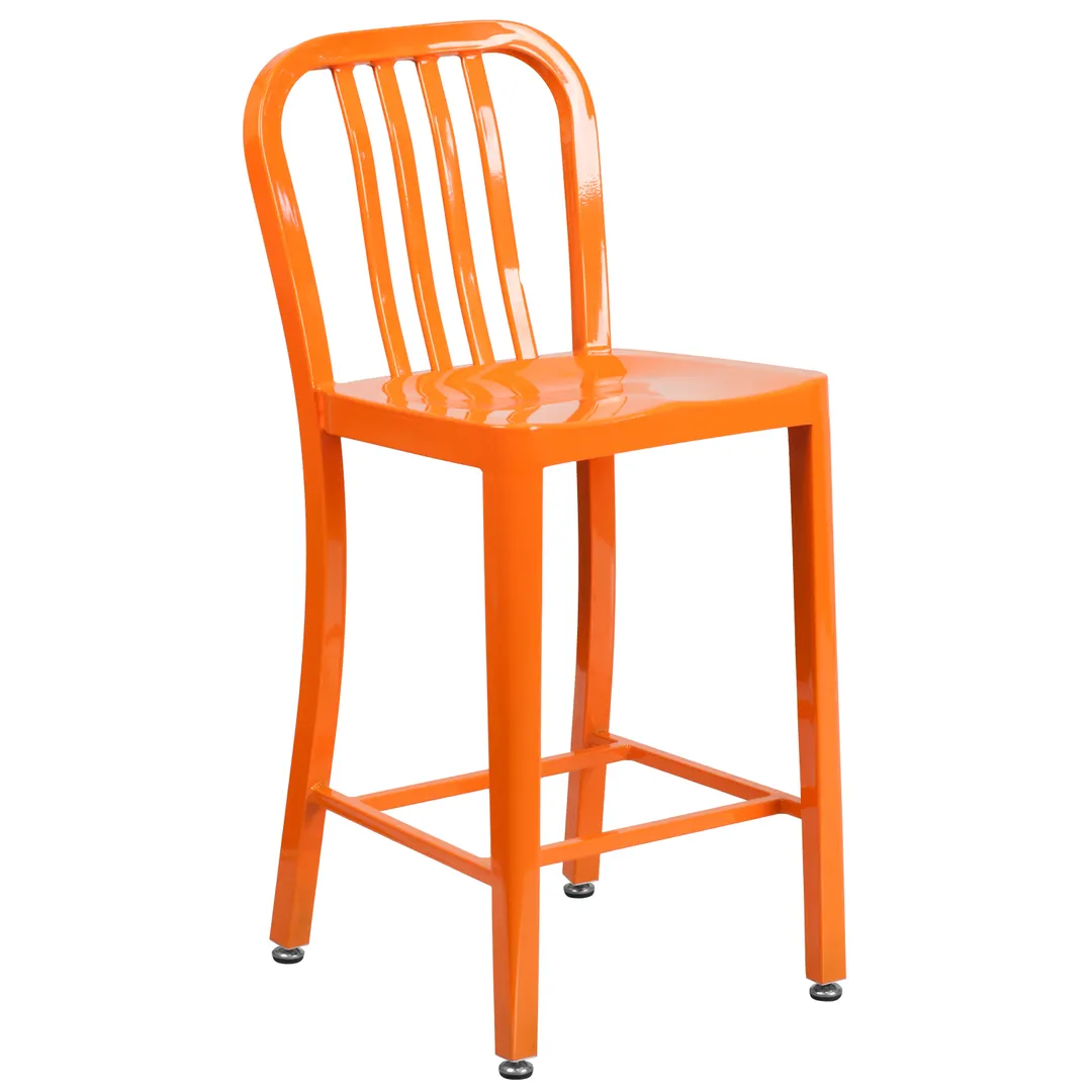 Flash Furniture CH-61200-24-OR-GG Counter Height Orange Bar Stool with Slat Back, 500 lb. Capacity, Galvanized Steel