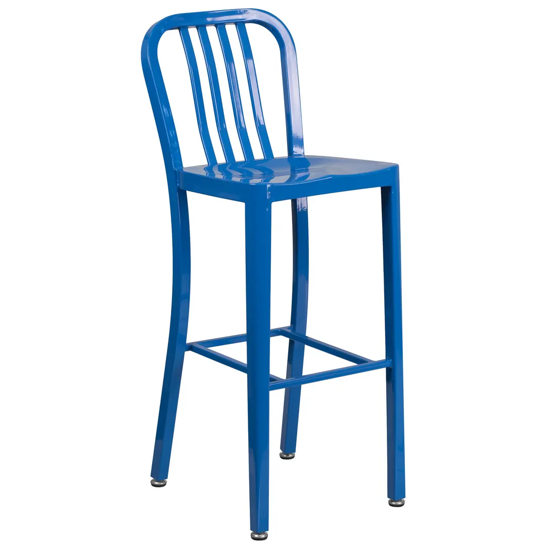 Flash Furniture CH-61200-30-BL-GG Blue Galvanized Steel Outdoor Bar Stool, 500 lb. Capacity, Slatted Back