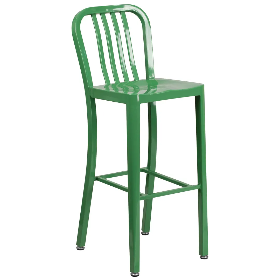 Flash Furniture CH-61200-30-GN-GG Green Galvanized Steel Outdoor Bar Stool, 500 lb, Slatted Back