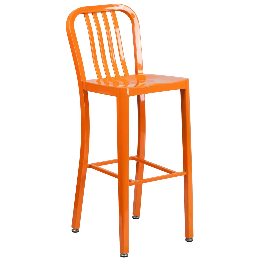 Flash Furniture CH-61200-30-OR-GG Orange Bar Stool, 500 lb, Metal Slat Back, Galvanized Steel, Powder Coat Finish