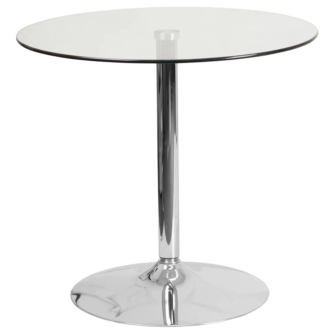 Flash Furniture CH-7-GG Round Glass Dining Table, 31.5 Dia., 29 H, Chrome Base
