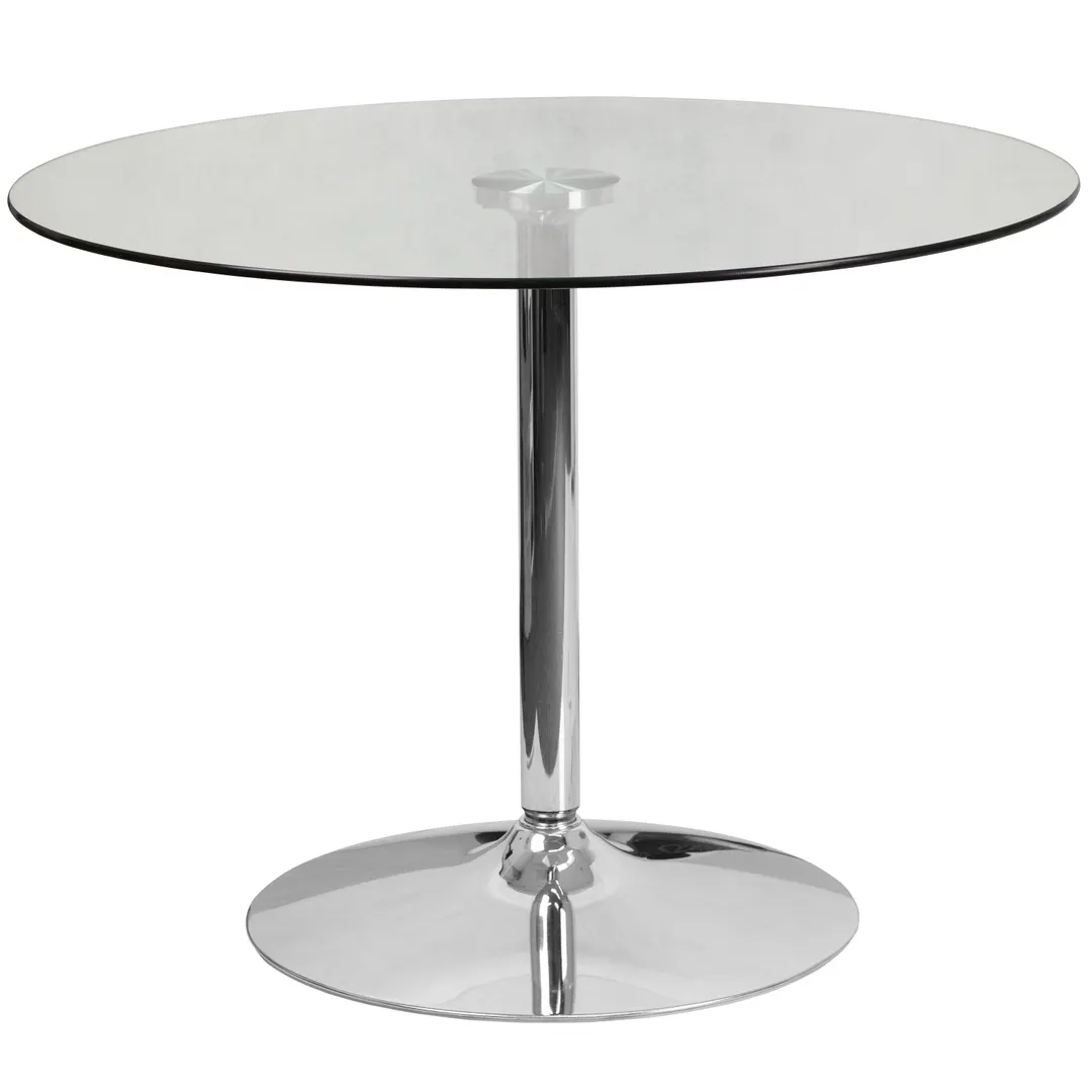 Flash Furniture CH-8-GG 39.25 Round Dining Height Glass Table, Pedestal Chrome Base