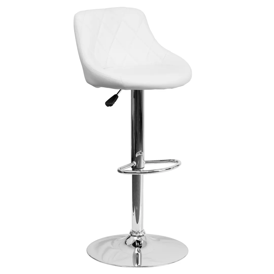 Flash Furniture CH-82028A-WH-GG White Vinyl Swivel Bar Stool, Adjustable Height, Upholstered Seat, 17-5/8" Chrome Base