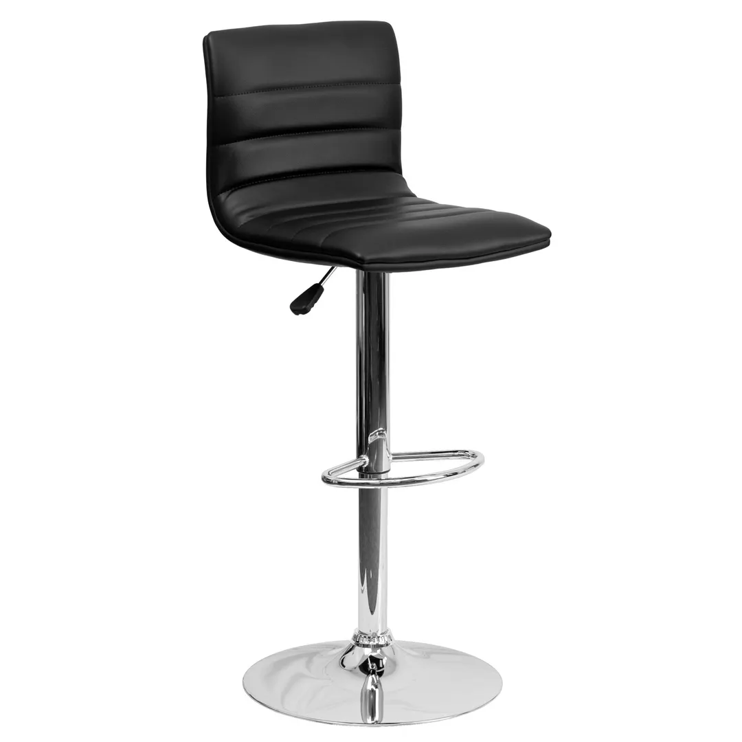 Flash Furniture CH-92023-1-BK-GG Swivel Bar Stool, Black Vinyl Upholstery, Adjustable Height, 17-5/8in Chrome Base