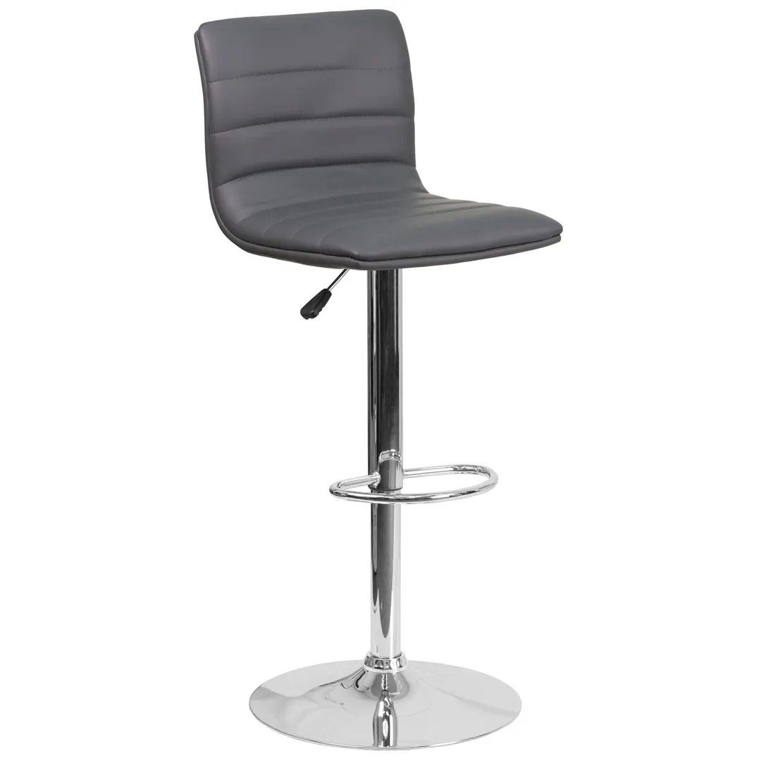 Flash Furniture CH-92023-1-GY-GG Gray Vinyl Swivel Bar Stool, Upholstered Back & Seat, Adjustable Height, 17-5/8" Chrome Base