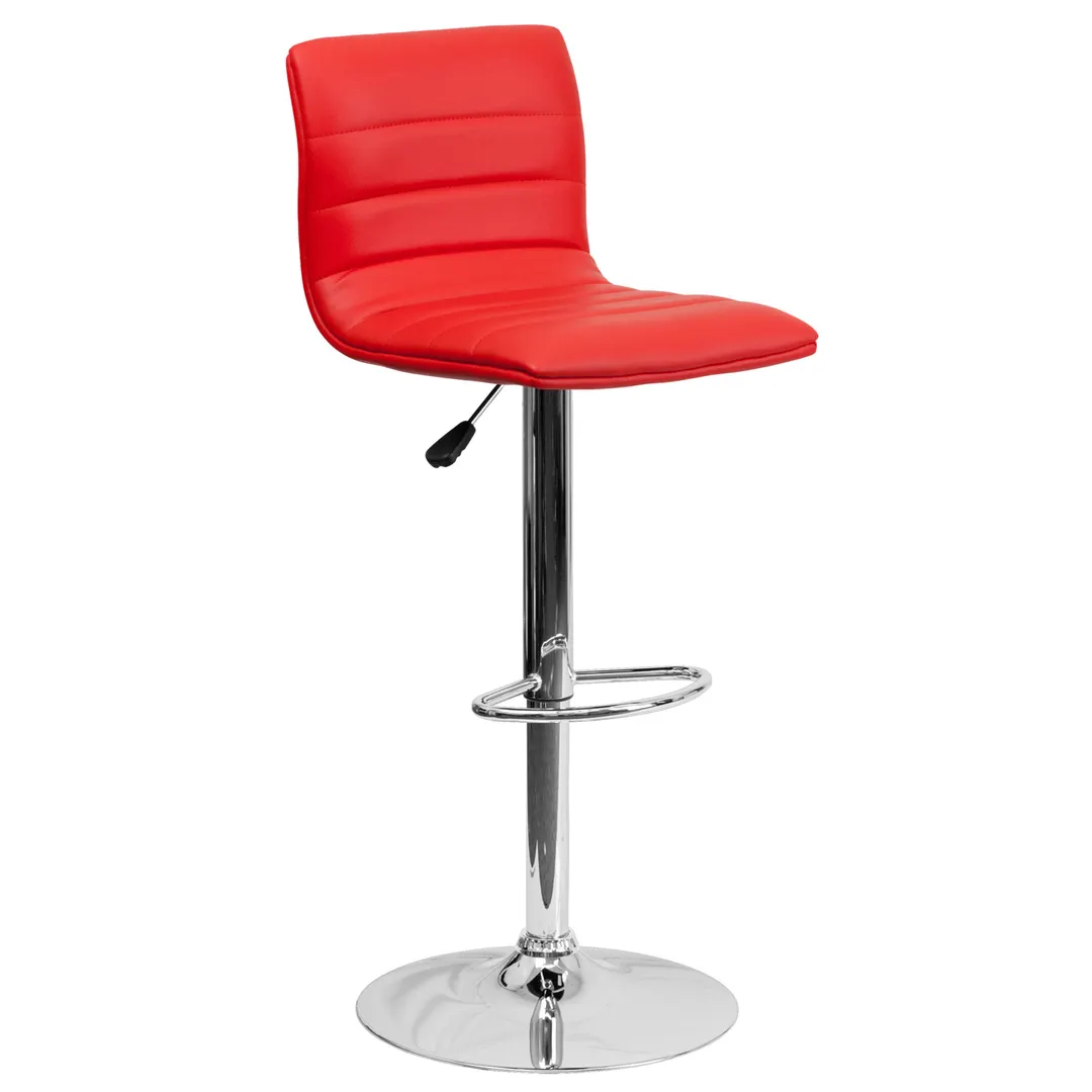 Flash Furniture CH-92023-1-RED-GG Swivel Bar Stool, Upholstered Red Vinyl, Adjustable Height, 17-5/8" Chrome Base