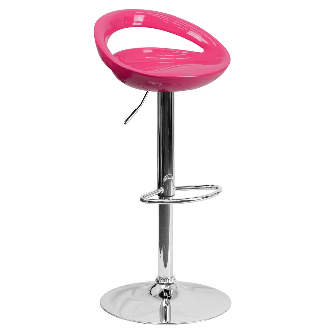 Flash Furniture CH-TC3-1062-PK-GG Pink Swivel Bar Stool, Adjustable Height, Plastic Back and Seat, Armless, 17-5/8" Chrome Base