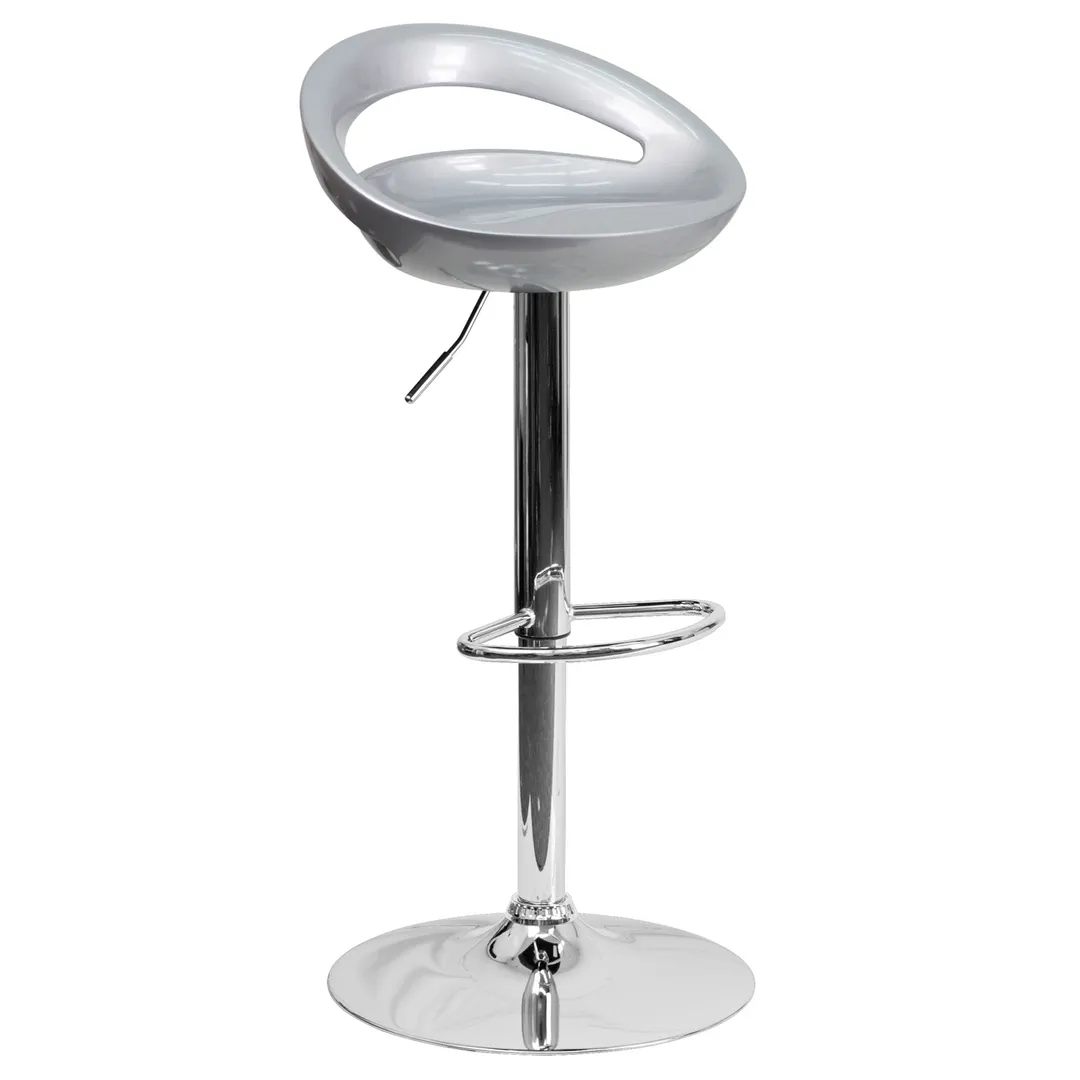 Flash Furniture CH-TC3-1062-SIL-GG Swivel Bar Stool, Adjustable Height, Plastic Back & Seat, Armless, Silver