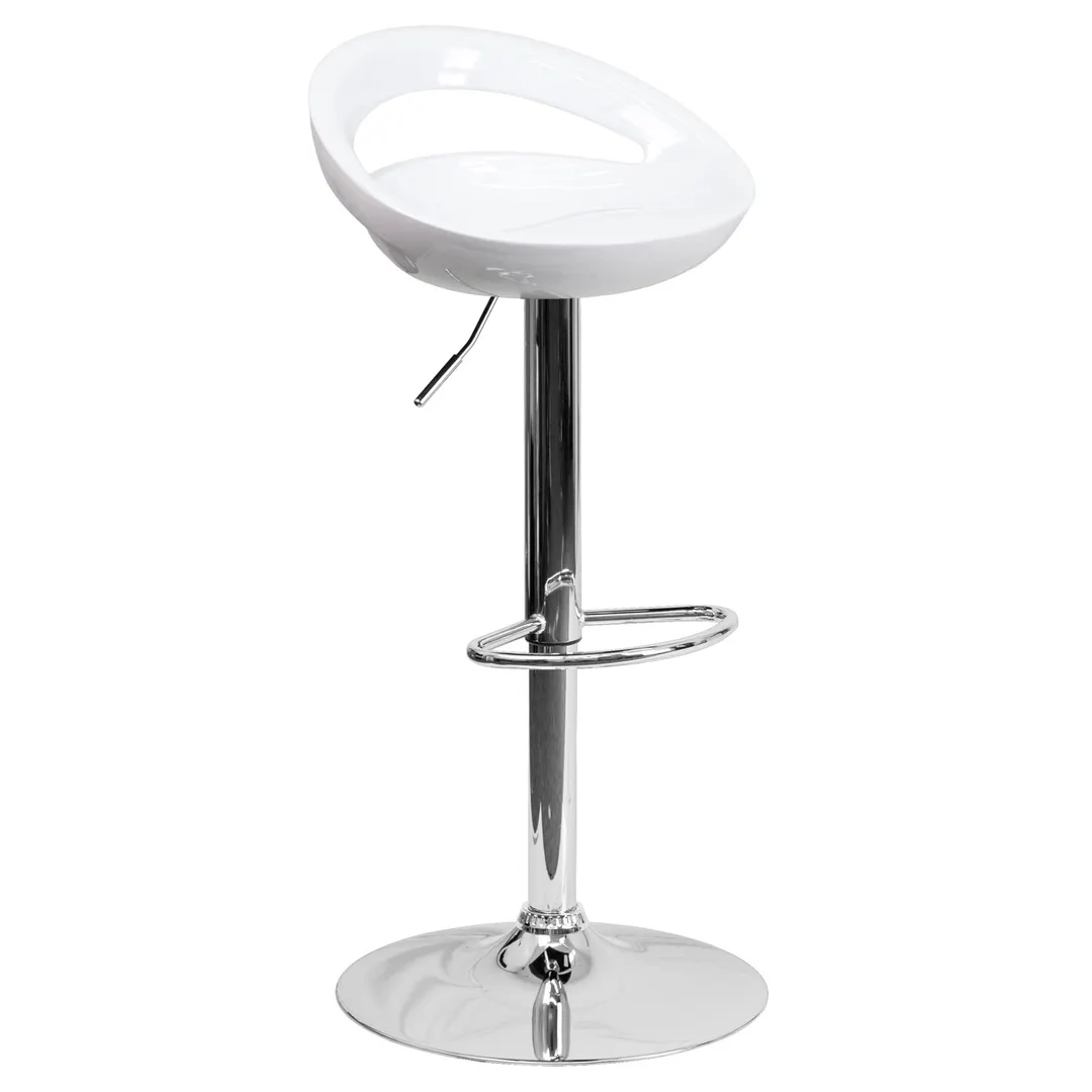 Flash Furniture CH-TC3-1062-WH-GG White Swivel Bar Stool, Adjustable Height, Plastic Back and Seat, Armless, 17-5/8" Chrome Base