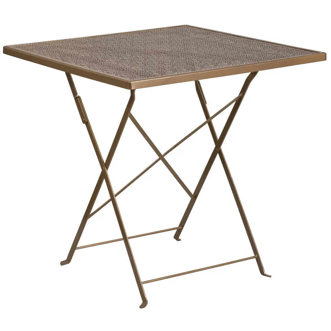 Flash Furniture CO-1-GD-GG Folding Patio Table, 28" Square, Metal Top, Gold Powder Coat Finish