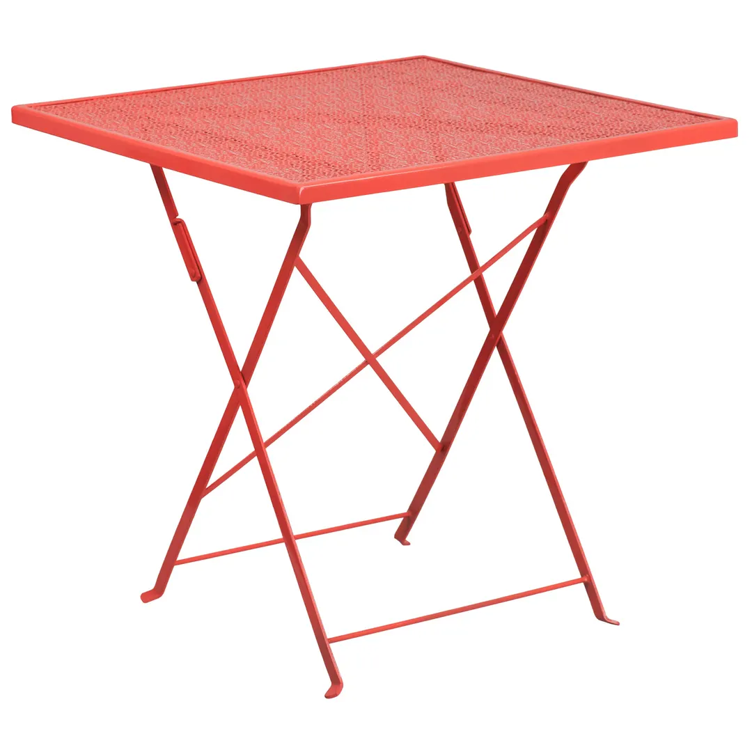 Flash Furniture CO-1-RED-GG 28" Square Folding Patio Table, Steel, Coral Red, Powder Coat Finish
