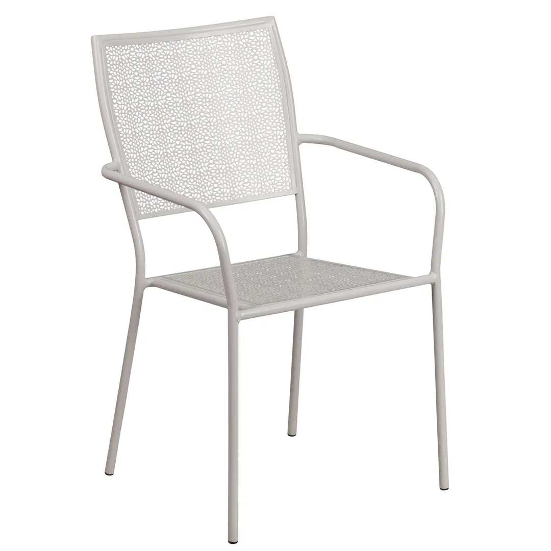 Flash Furniture CO-2-SIL-GG Patio Stacking Armchair, Square Back, Metal Frame, Light Gray Powder Coat Finish