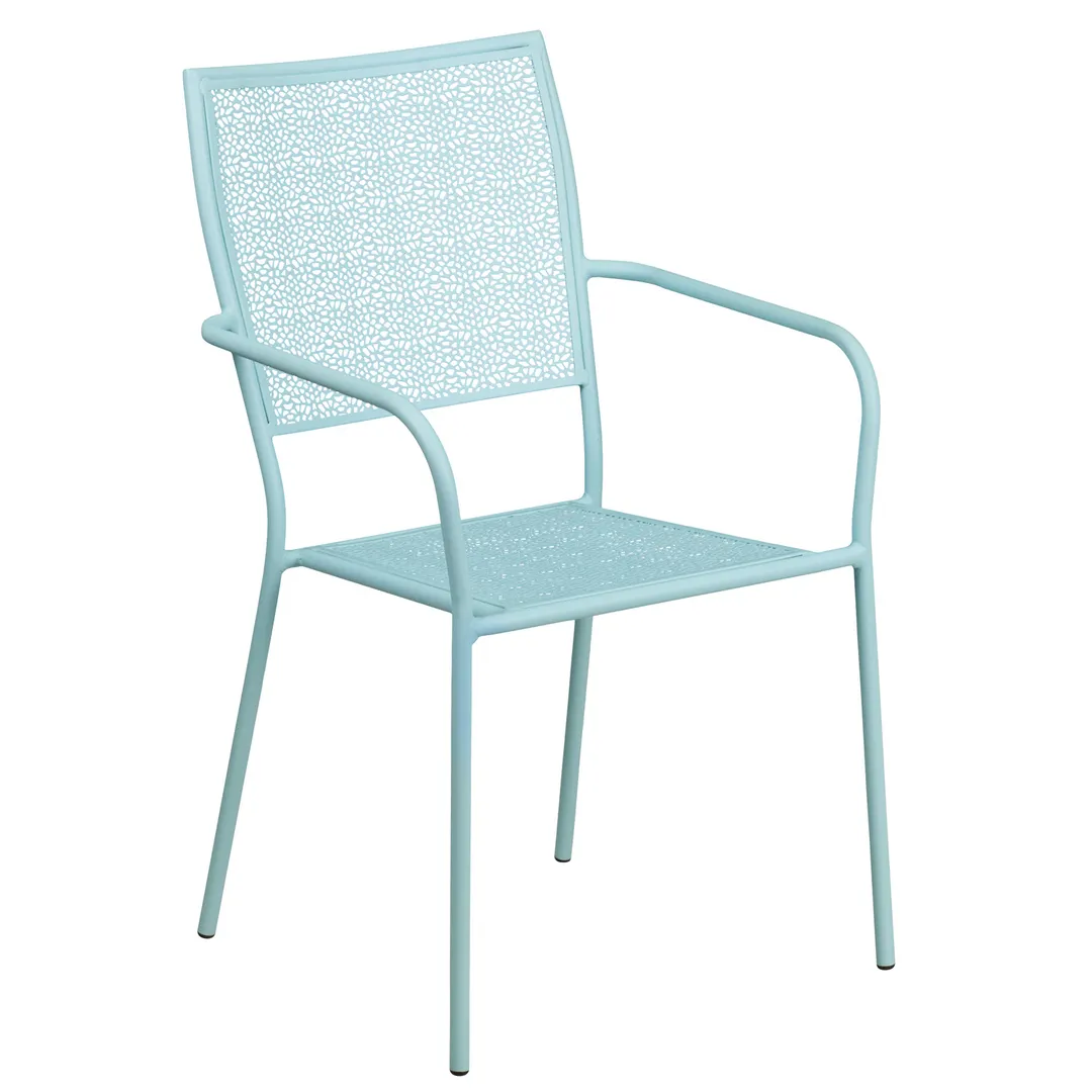 Flash Furniture CO-2-SKY-GG Patio Stacking Armchair, Square Back, Metal Seat & Back, Steel Frame, Sky Blue Powder Coat