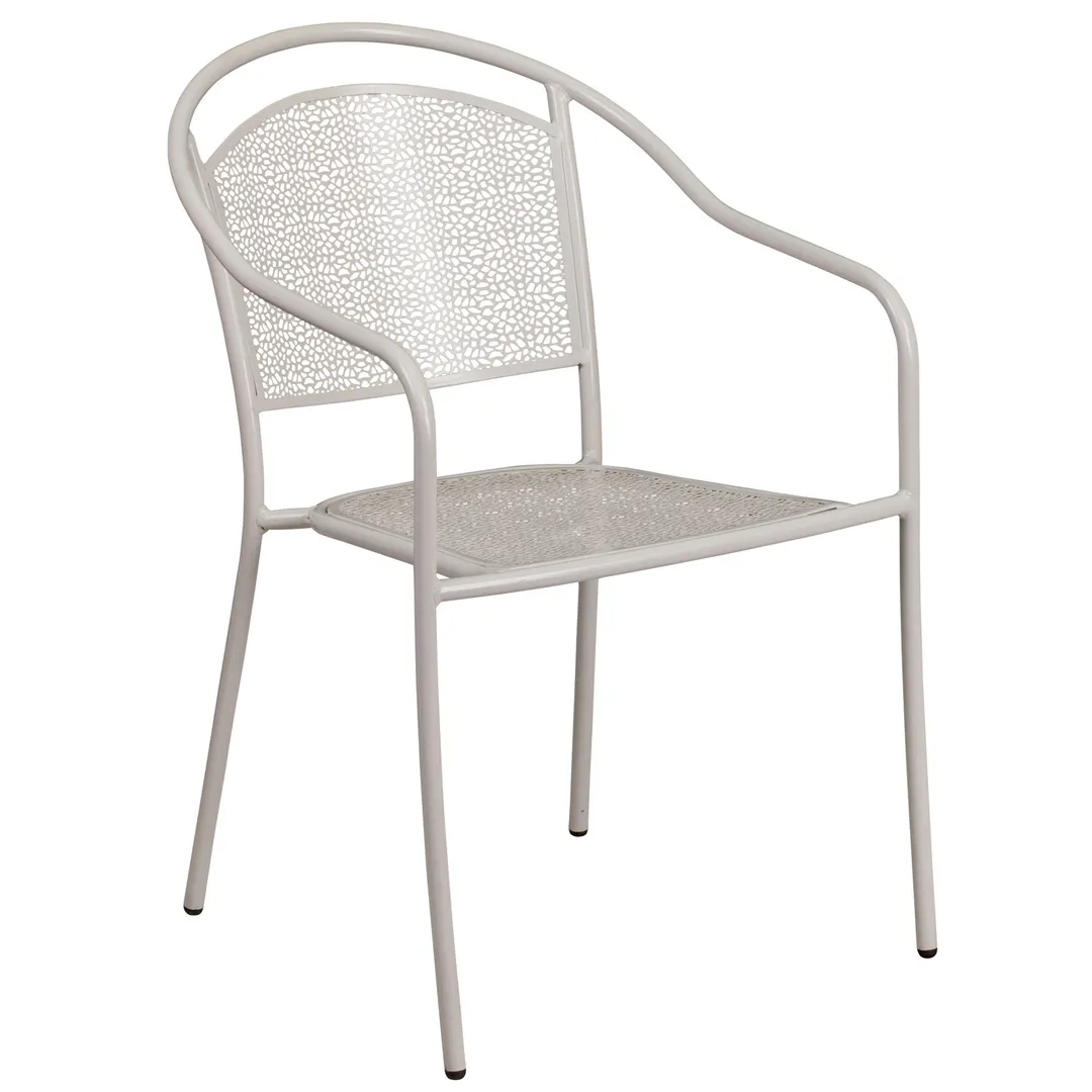 Flash Furniture CO-3-SIL-GG Patio Stacking Armchair, Curved Round Back, 1.2mm Steel Frame, Light Gray Powder Coat Finish