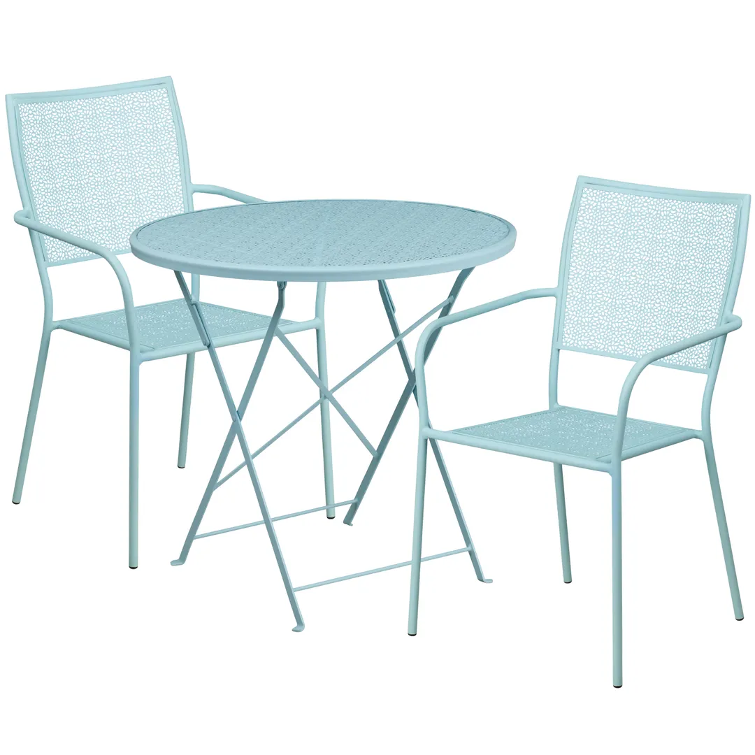 Flash Furniture CO-30RDF-02CHR2-SKY-GG 30" Round Patio Table Set, Sky Blue, 300 lb Capacity, Steel, Powder Coat Finish