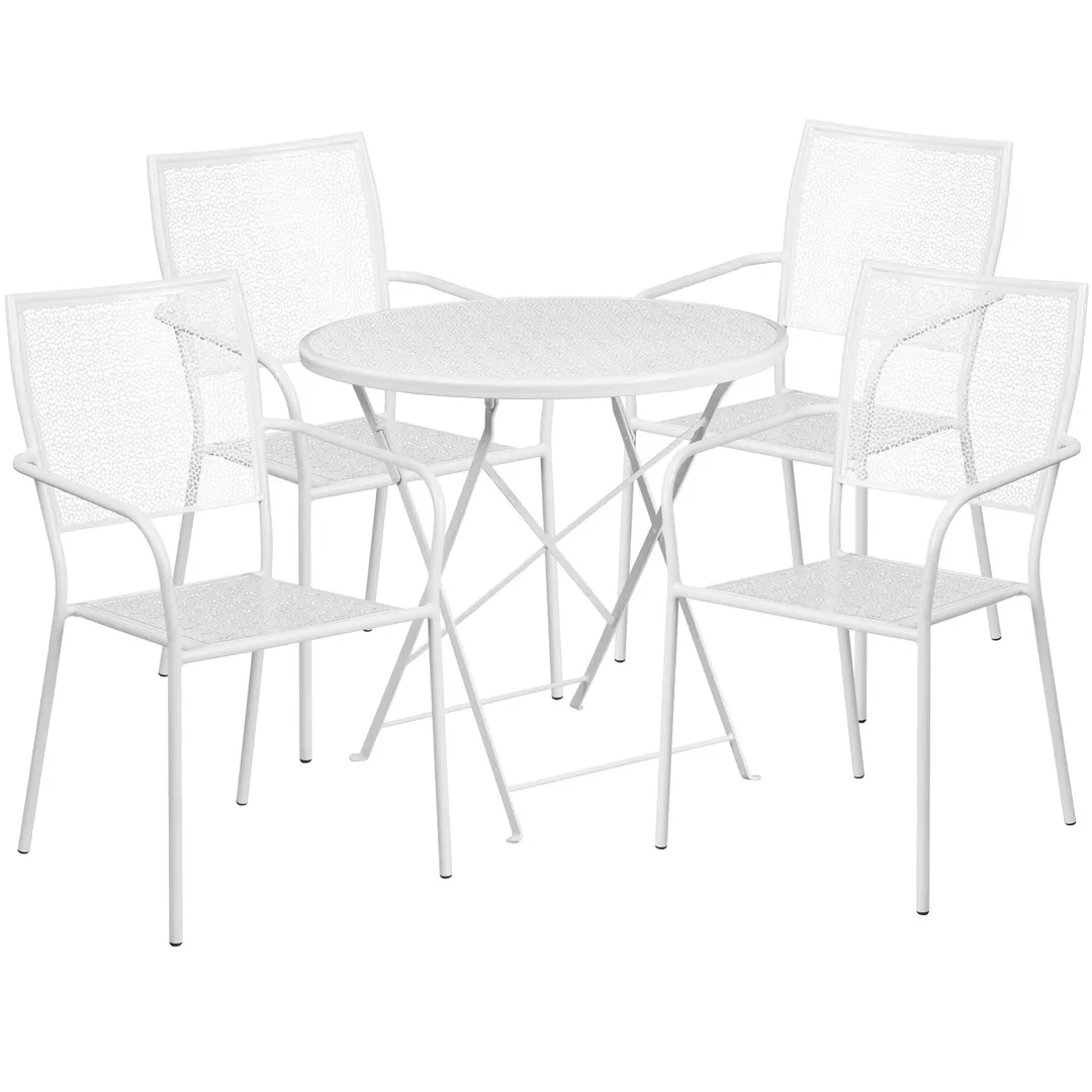 Flash Furniture CO-30RDF-02CHR4-WH-GG 30 Round Patio Table Set, 28H, White Powder Coat, 4 Stacking Chairs, 300 lbs