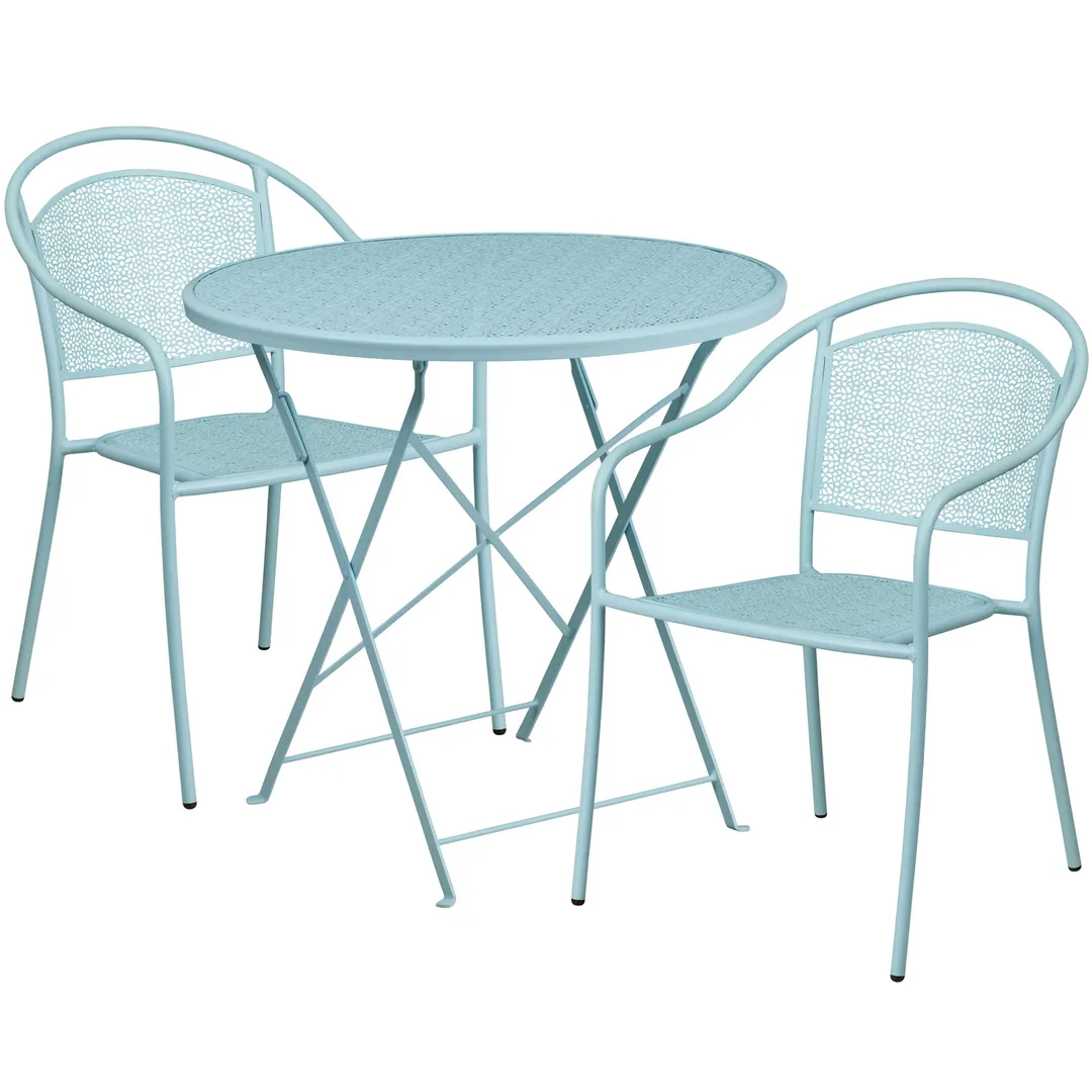 Flash Furniture CO-30RDF-03CHR2-SKY-GG 30in Round Patio Table Set, Sky Blue, 28in Height, 300 lb Chair Capacity