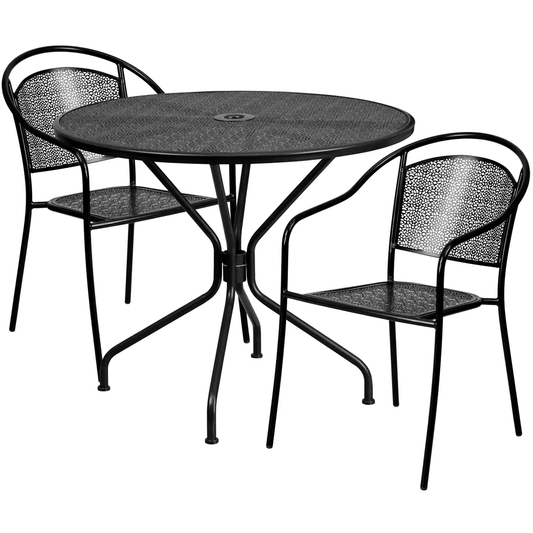 Flash Furniture CO-35RD-03CHR2-BK-GG 35.25in Round Patio Table Set, Black Powder Coat, 300 lbs Weight Capacity
