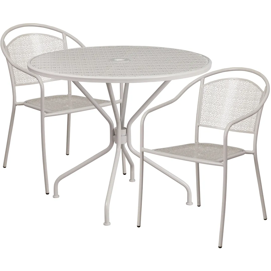 Flash Furniture CO-35RD-03CHR2-SIL-GG 35 Round Patio Table Set, 28H, 2 Chairs, Steel, Powder Coat, Light Gray