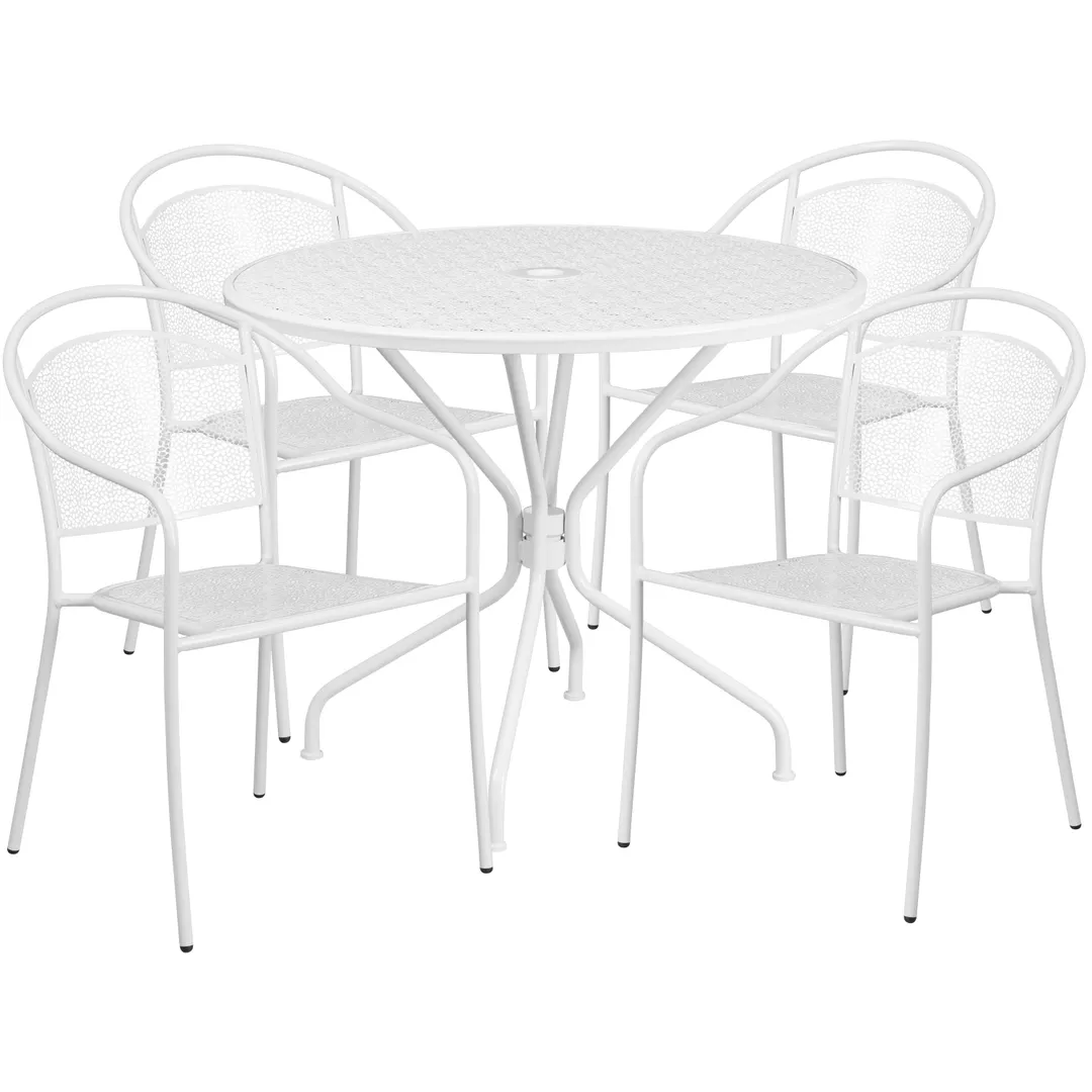 Flash Furniture CO-35RD-03CHR4-WH-GG 35.25in Round Patio Table Set, White Powder Coat Finish, 300 lbs Weight Capacity