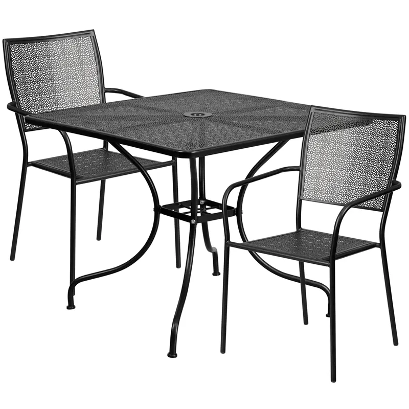 Flash Furniture CO-35SQ-02CHR2-BK-GG 35 Square Patio Table Set, Black, 300 lb, Steel, Powder Coat Finish