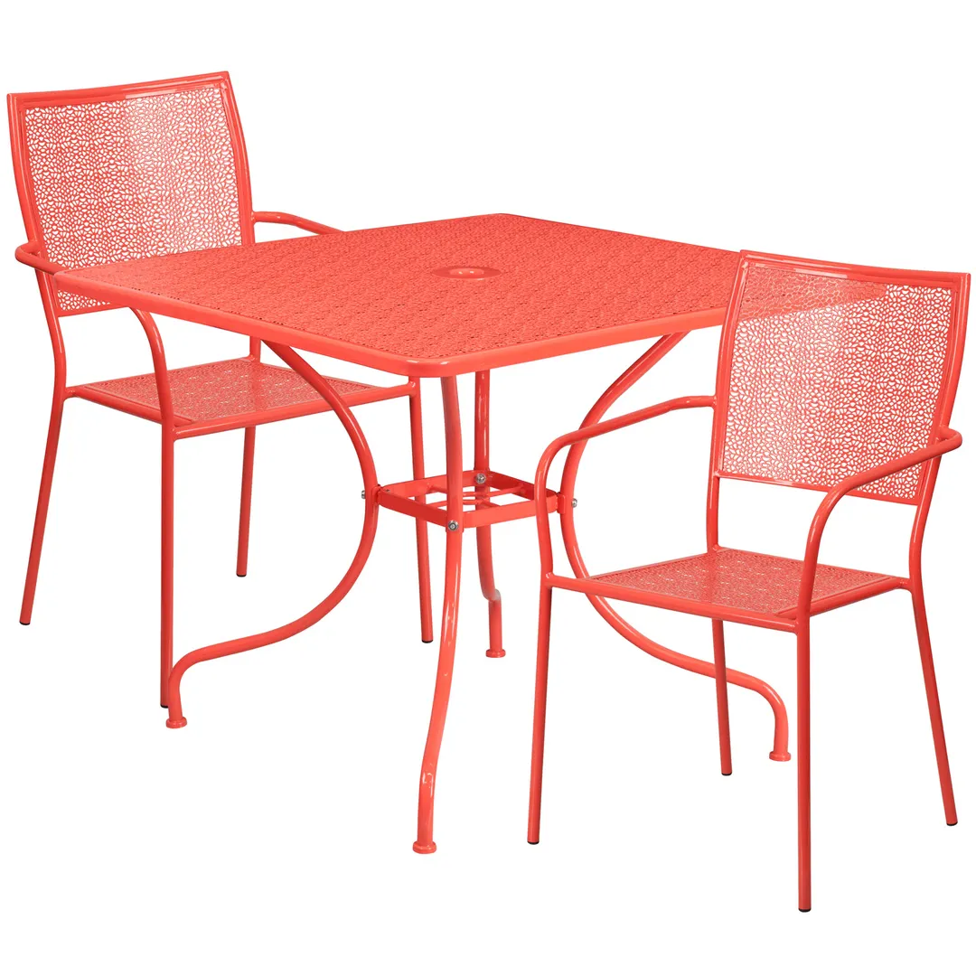 Flash Furniture CO-35SQ-02CHR2-RED-GG 35 Square Patio Table Set, 2 Chairs, 300 lb, Steel, Coral Red Finish