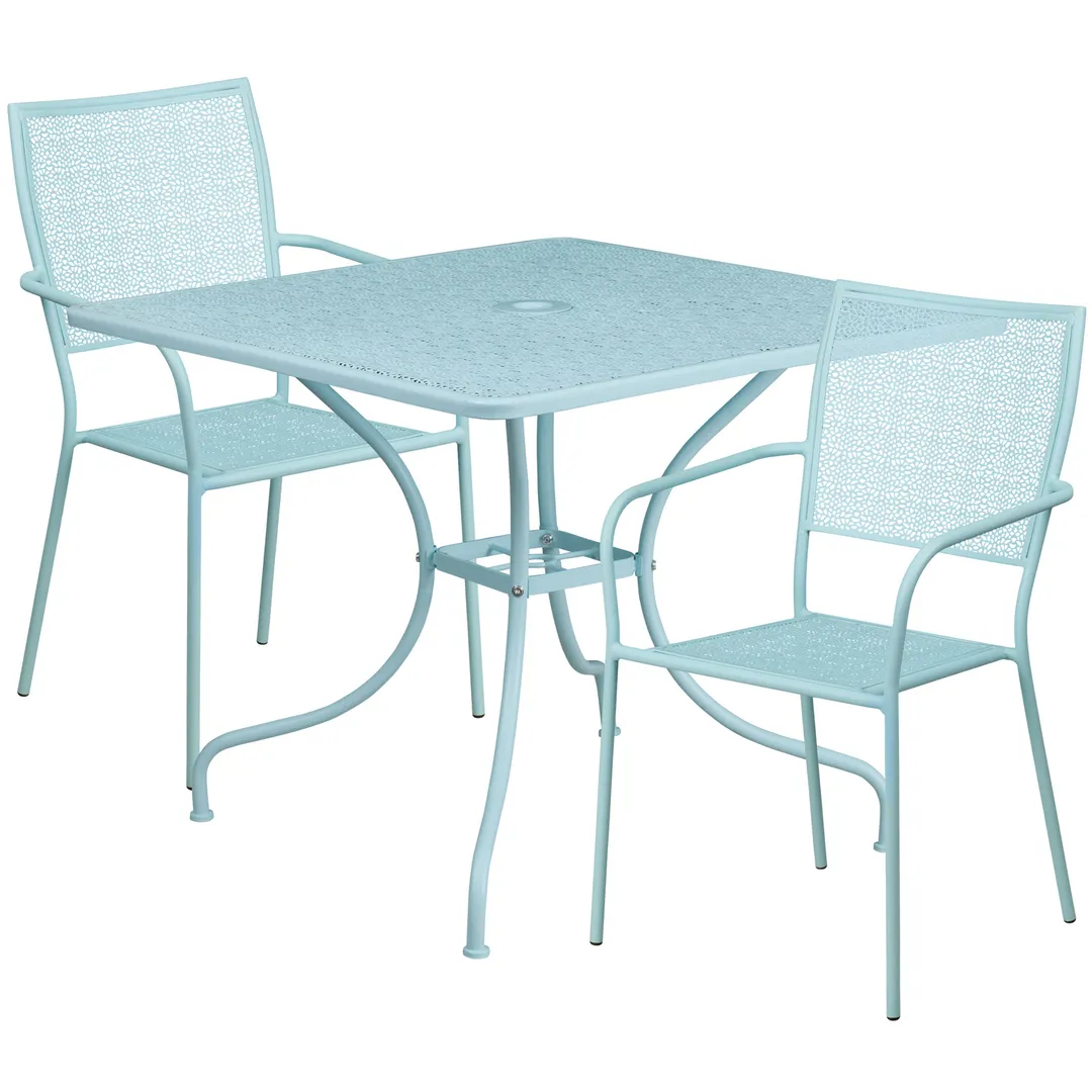 Flash Furniture CO-35SQ-02CHR2-SKY-GG 35 Square Patio Table Set, Sky Blue, 300 lb, Steel, Powder Coat Finish
