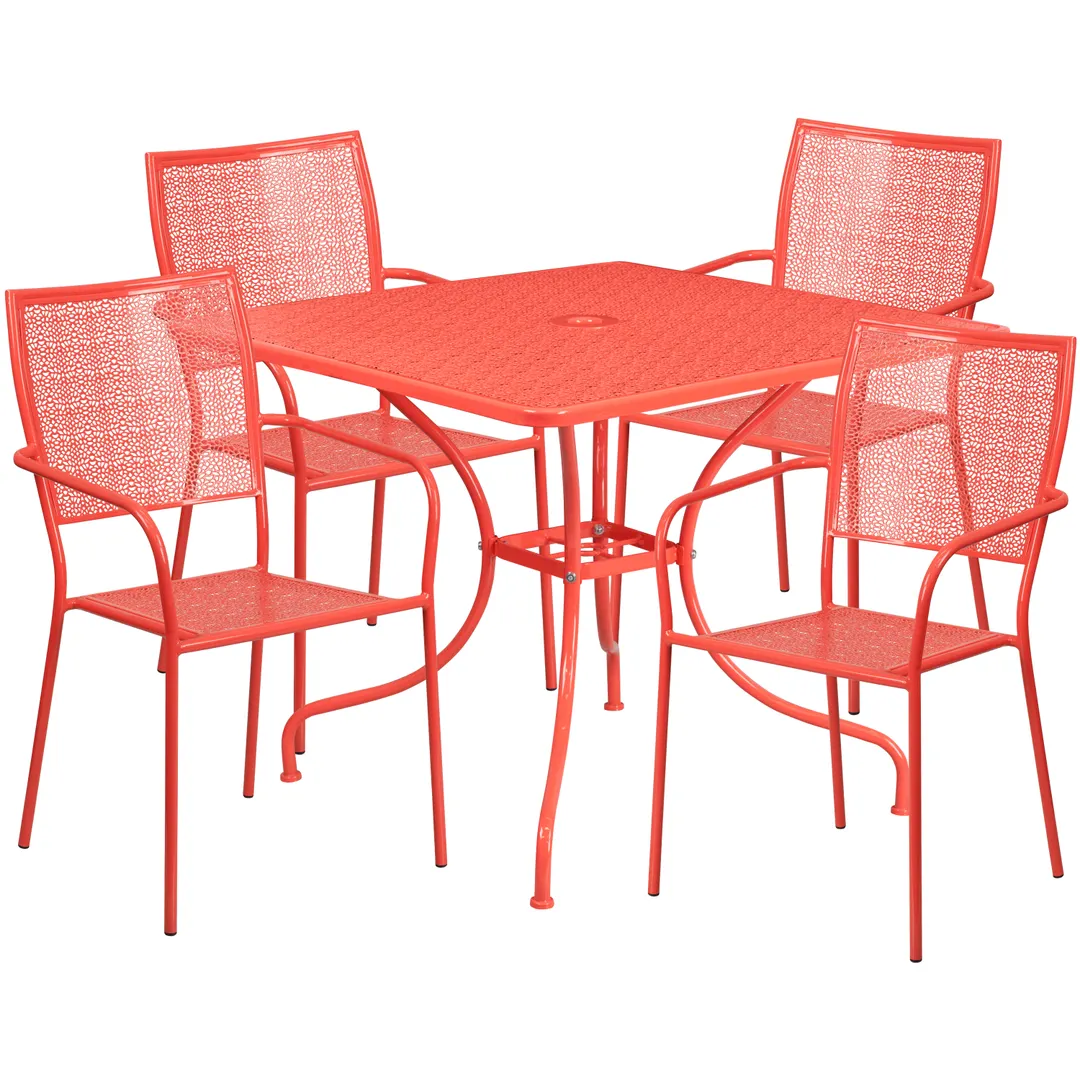 Flash Furniture CO-35SQ-02CHR4-RED-GG Outdoor Restaurant Table Set, 35.5 Square, Coral Red, 300 lbs, Steel, Powder Coat Finish