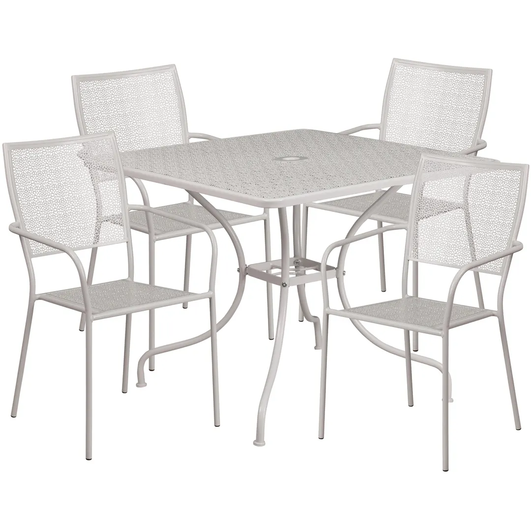 Flash Furniture CO-35SQ-02CHR4-SIL-GG 35 Square Patio Table Set with 4 Stacking Chairs, 300 lbs, Steel, Light Gray Powder Coat Finish