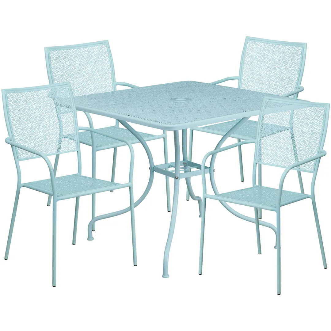 Flash Furniture CO-35SQ-02CHR4-SKY-GG 35 Square Patio Table Set, Sky Blue, 300 lb, Steel, Powder Coat Finish