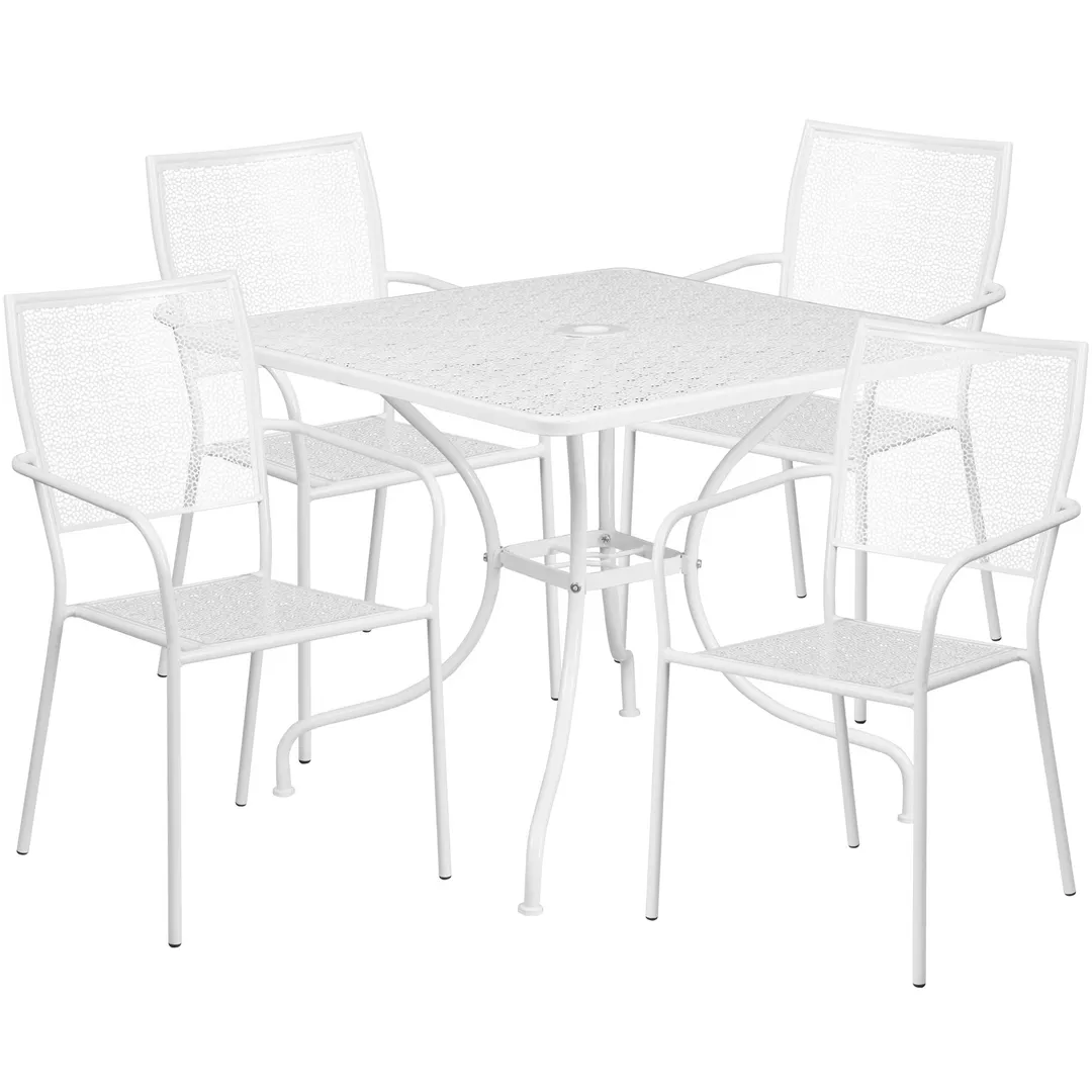 Flash Furniture CO-35SQ-02CHR4-WH-GG 35 Square Patio Table Set, White, 300 lb Chair Capacity, Steel, Powder Coat Finish