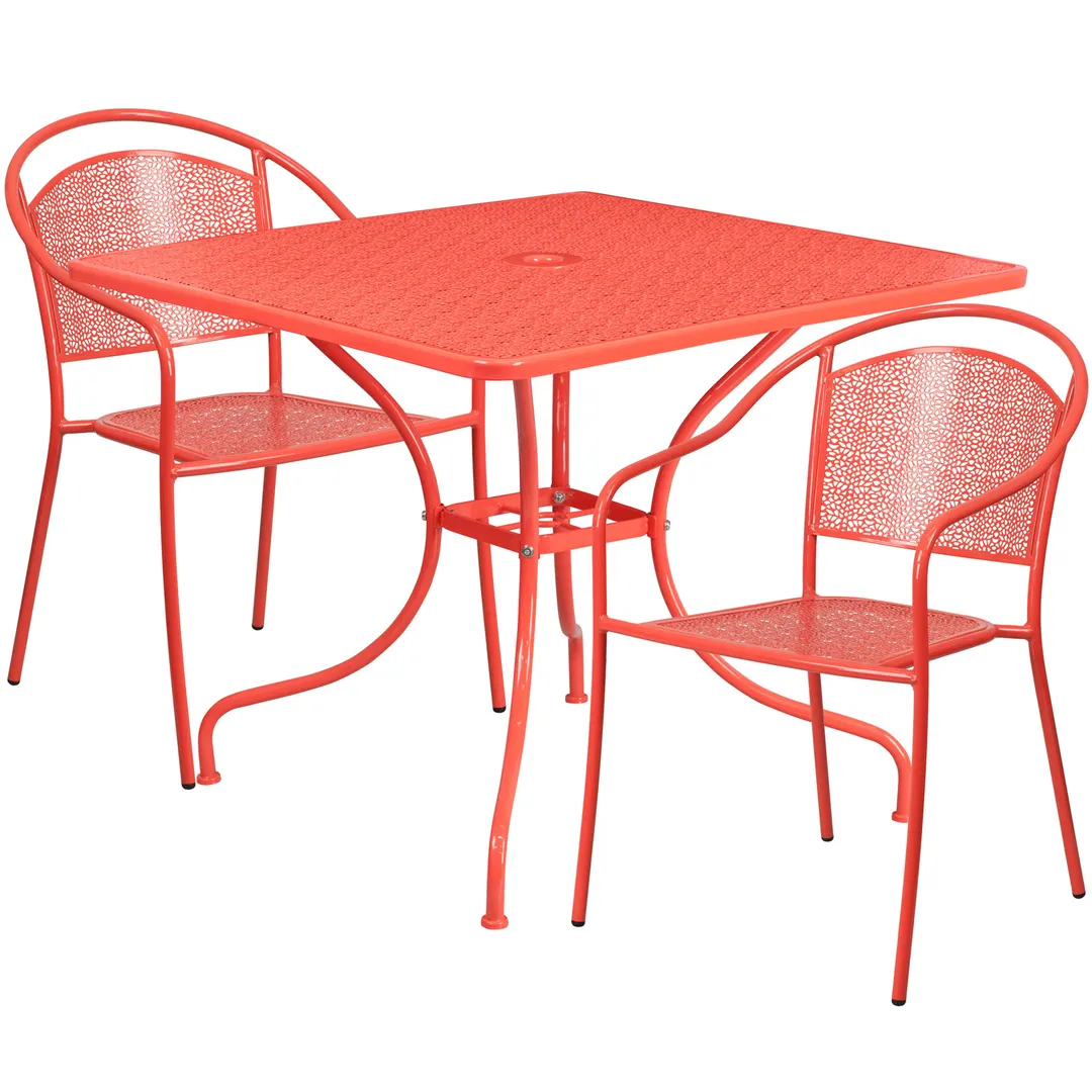 Flash Furniture CO-35SQ-03CHR2-RED-GG 35 Square Patio Table Set, Coral Red, 300 lb, Steel, Powder Coat Finish