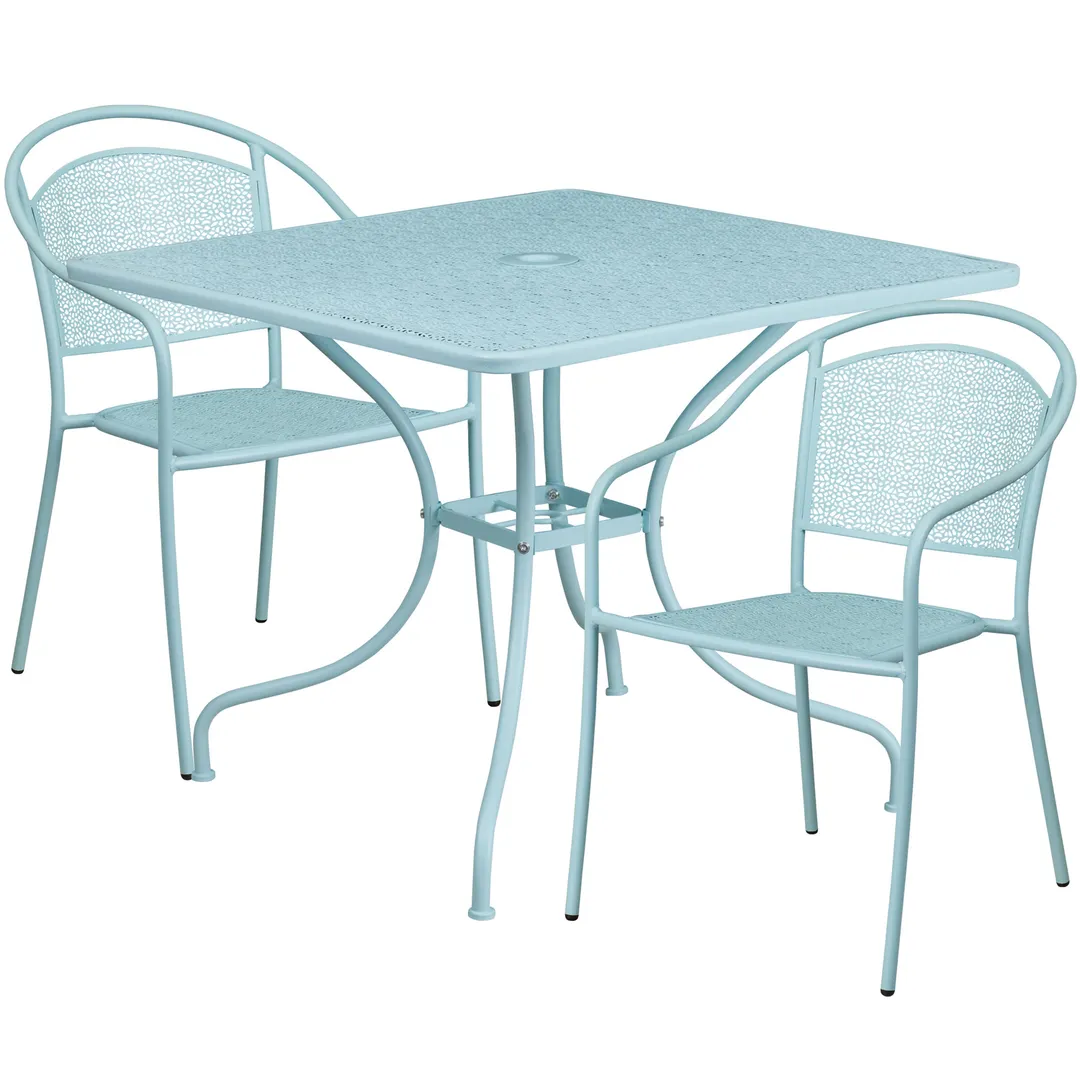 Flash Furniture CO-35SQ-03CHR2-SKY-GG 35 Square Patio Table Set, Sky Blue, 300 lbs, Steel, Powder Coat Finish