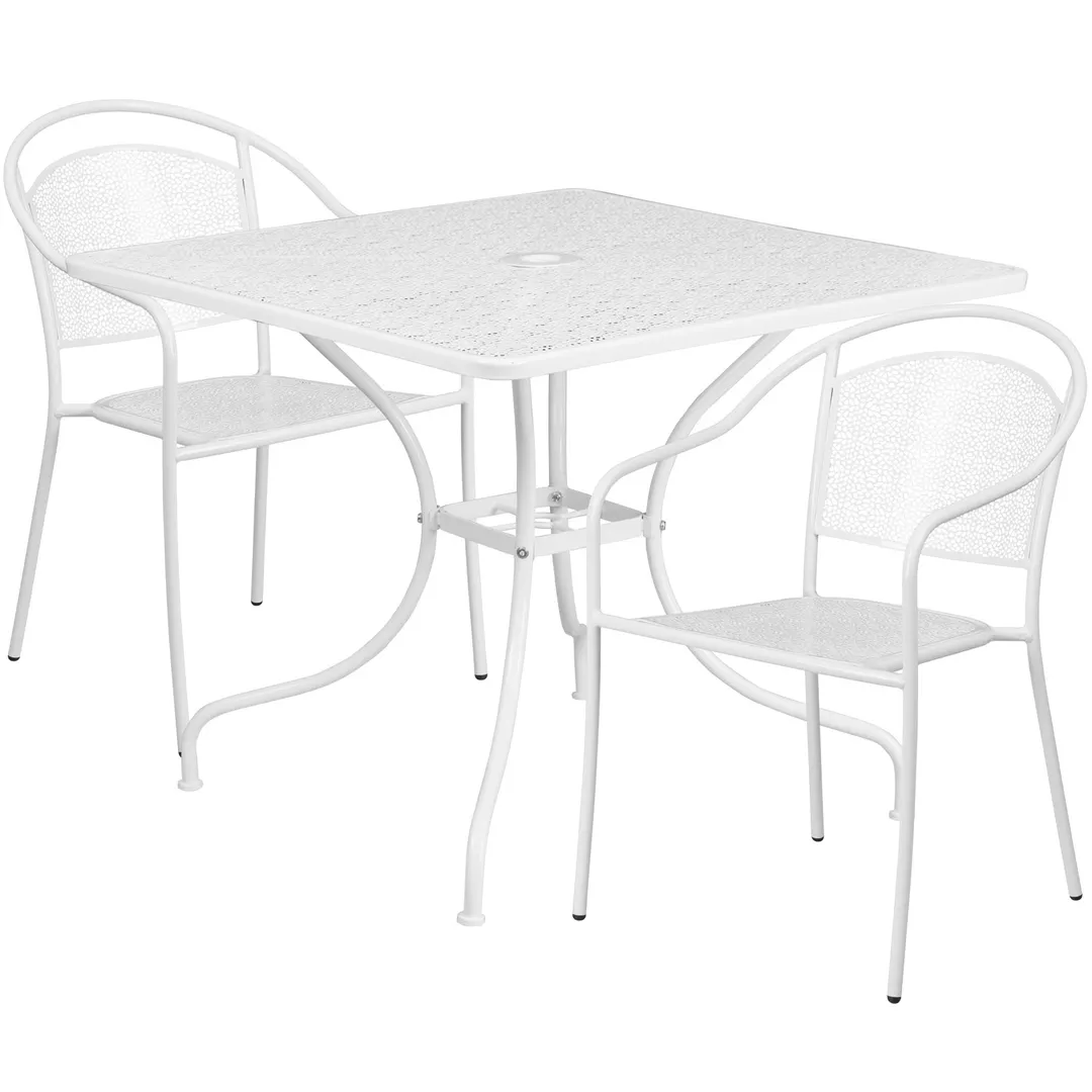 Flash Furniture CO-35SQ-03CHR2-WH-GG 35" Square Patio Table Set, White, 2 Chairs, 300 lbs, Steel, Powder Coat Finish