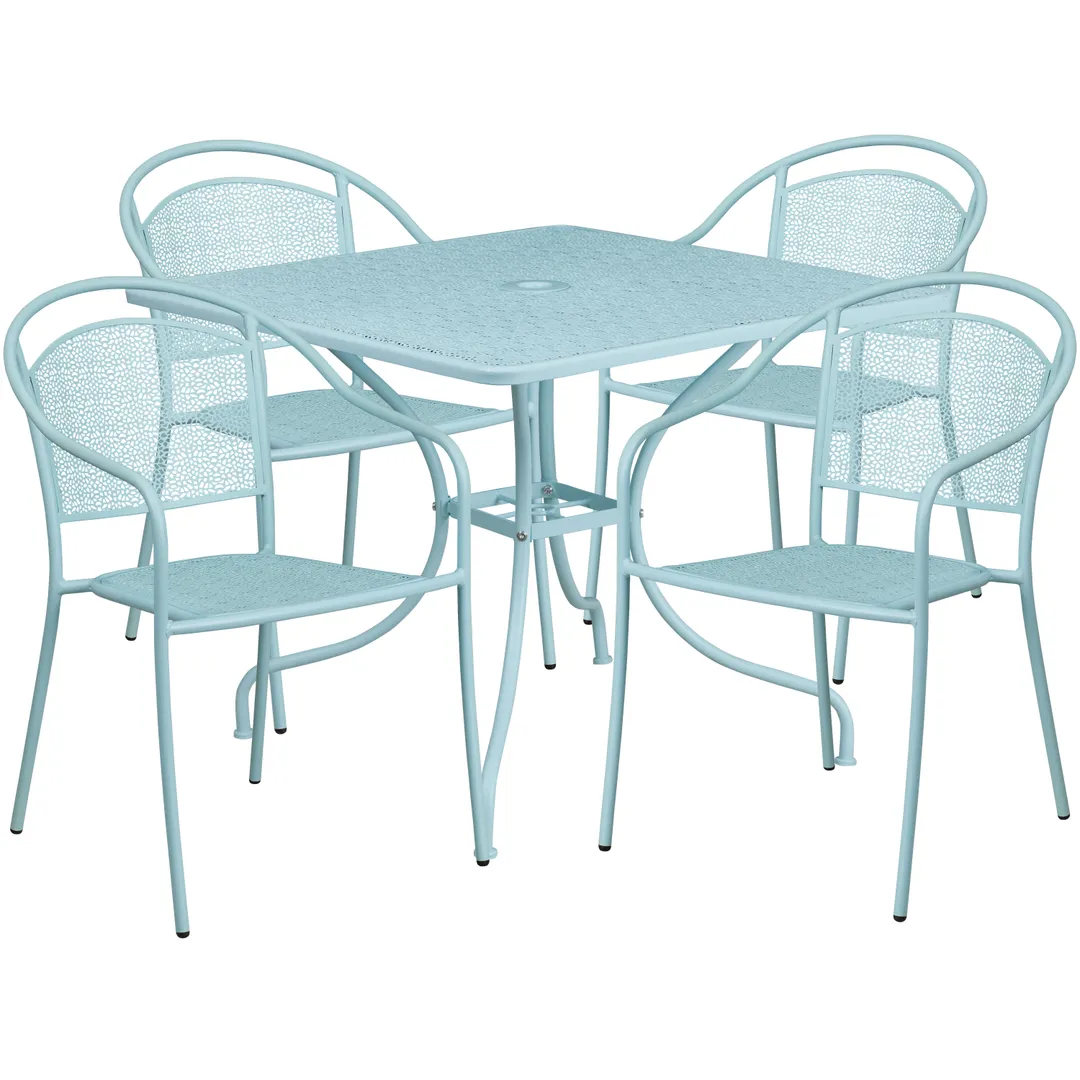 Flash Furniture CO-35SQ-03CHR4-SKY-GG 35.5 Square Patio Table Set, Sky Blue, 300 lb, Steel, Powder Coat Finish