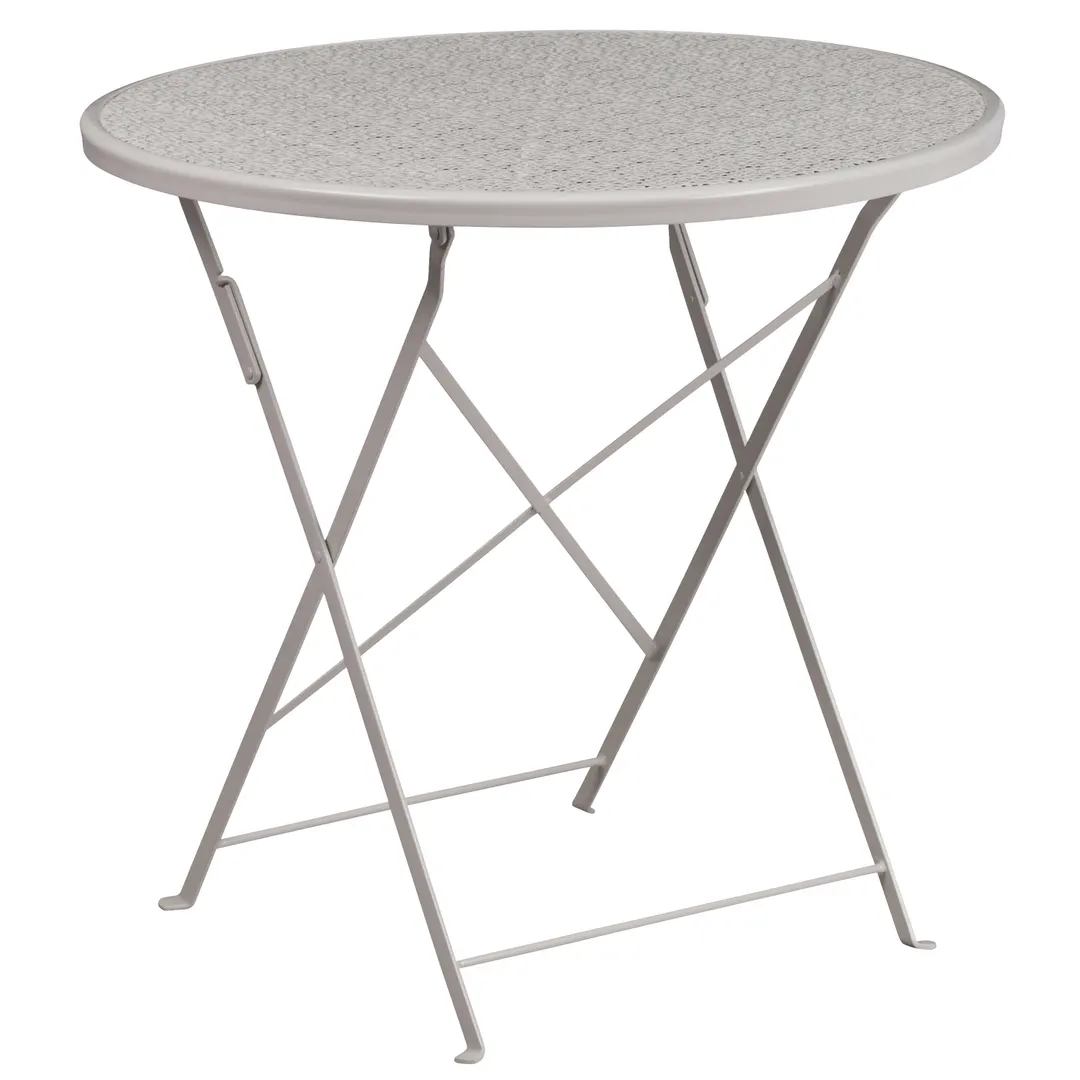 Flash Furniture CO-4-SIL-GG 30" Round Folding Patio Table, 28"H, Steel, Light Gray Powder Coat Finish