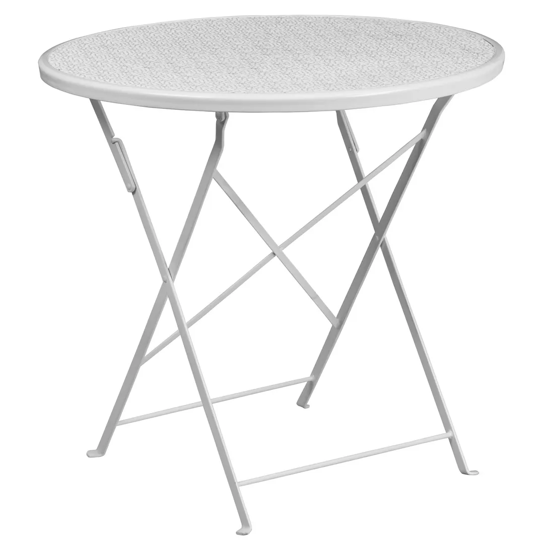 Flash Furniture CO-4-WH-GG Folding Patio Table, 30" Dia., White, Steel, Powder Coat Finish