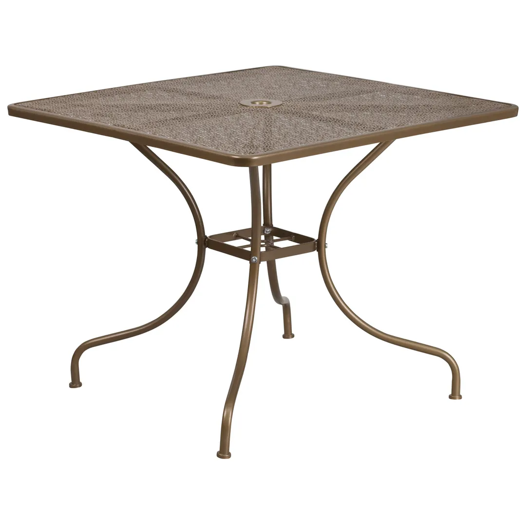 Flash Furniture CO-6-GD-GG 35.5x35.5 Square Patio Table, Gold Powder Coat, Steel, 1.75 Umbrella Hole