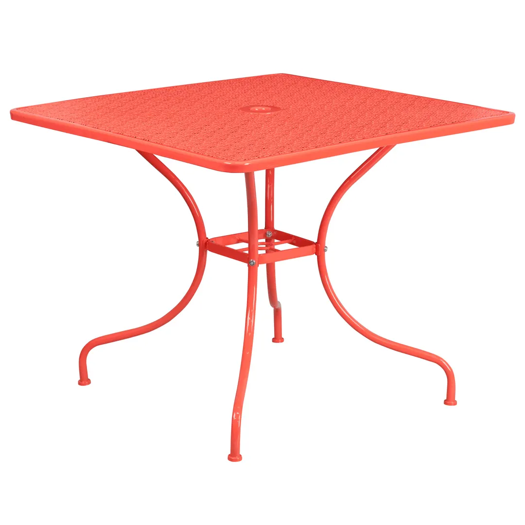 Flash Furniture CO-6-RED-GG 35.5 Square Patio Table, Steel, Coral, 1.75 Umbrella Hole