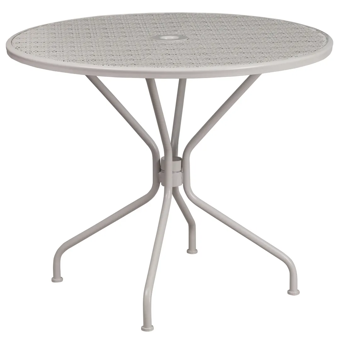 Flash Furniture CO-7-SIL-GG Round Patio Table, 35.25 dia., Steel, Light Gray Powder Coat, 1.5 Umbrella Hole