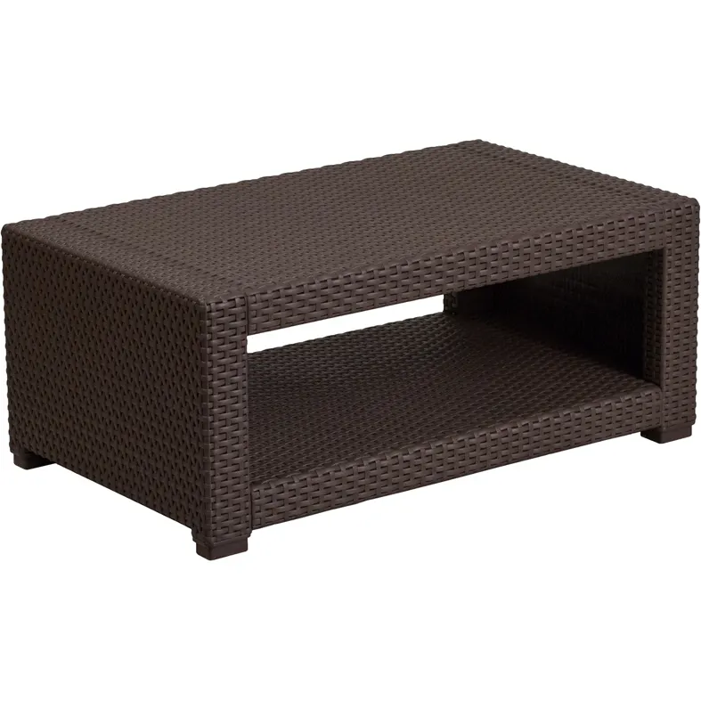 Flash Furniture DAD-SF1-R-GG Outdoor Coffee Table - 36.5"W x 22"D x 15"H, Faux Rattan, Chocolate, Assembly Req