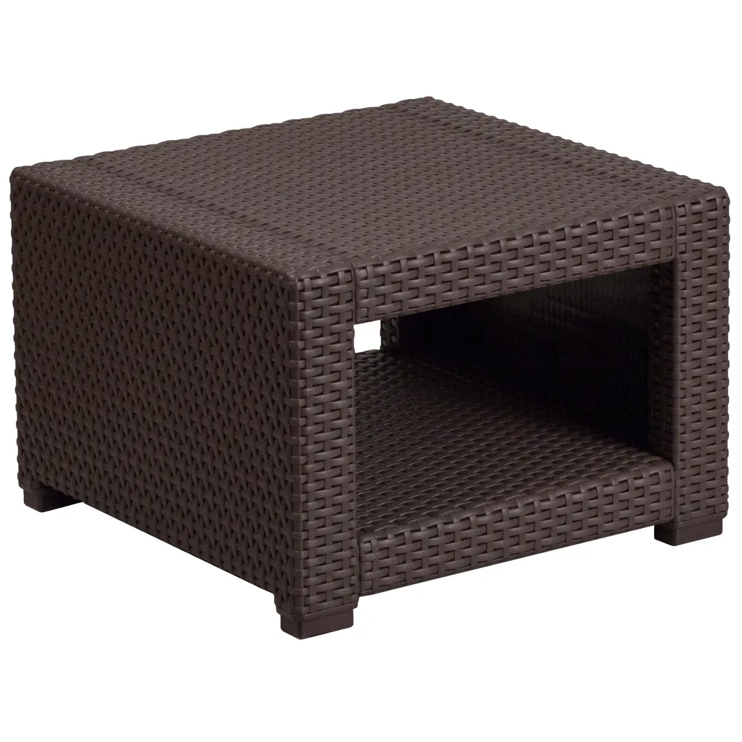 Flash Furniture DAD-SF1-S-GG Outdoor End Table, 22"W x 22"D x 15-1/4"H, Faux Rattan, Chocolate Brown, Feet