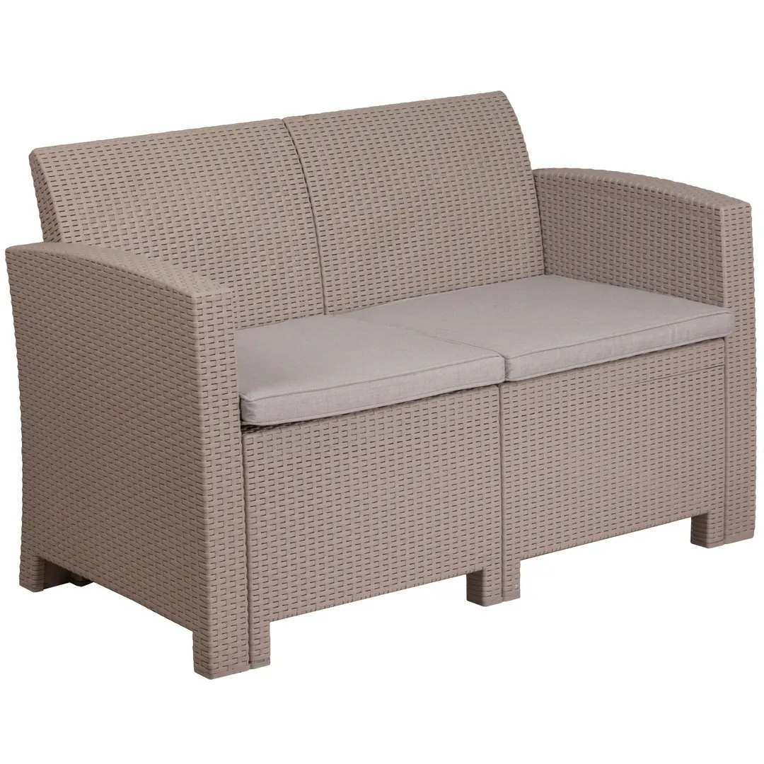 Flash Furniture DAD-SF2-2-GG Outdoor Loveseat, 47"W x 27"D x 30"H, Charcoal Faux Rattan, Gray Cushions