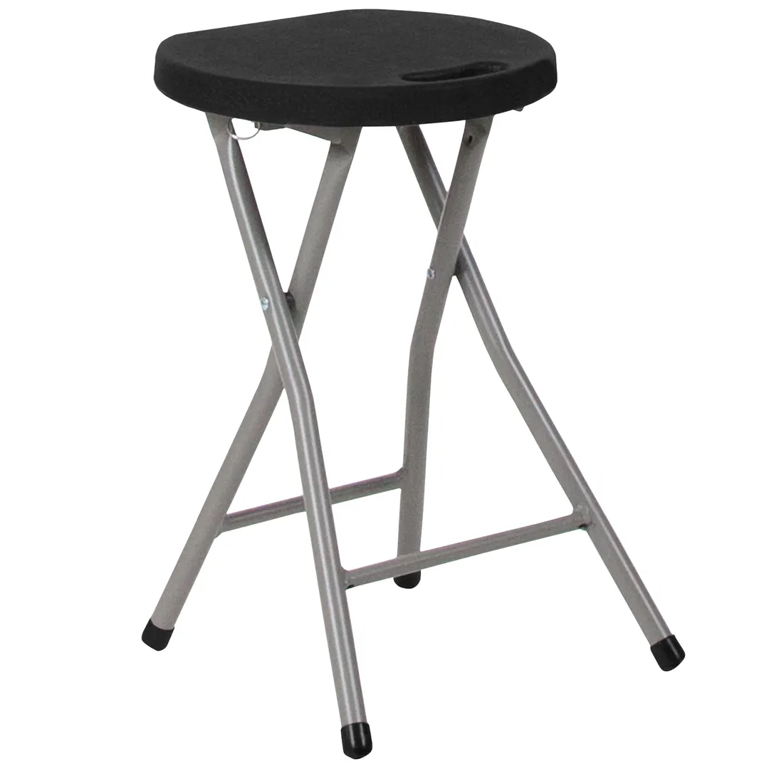 Flash Furniture DAD-YCD-30-GG Micah Folding Stool, Black Plastic Seat, Titanium Gray Frame, 2-Count Pack