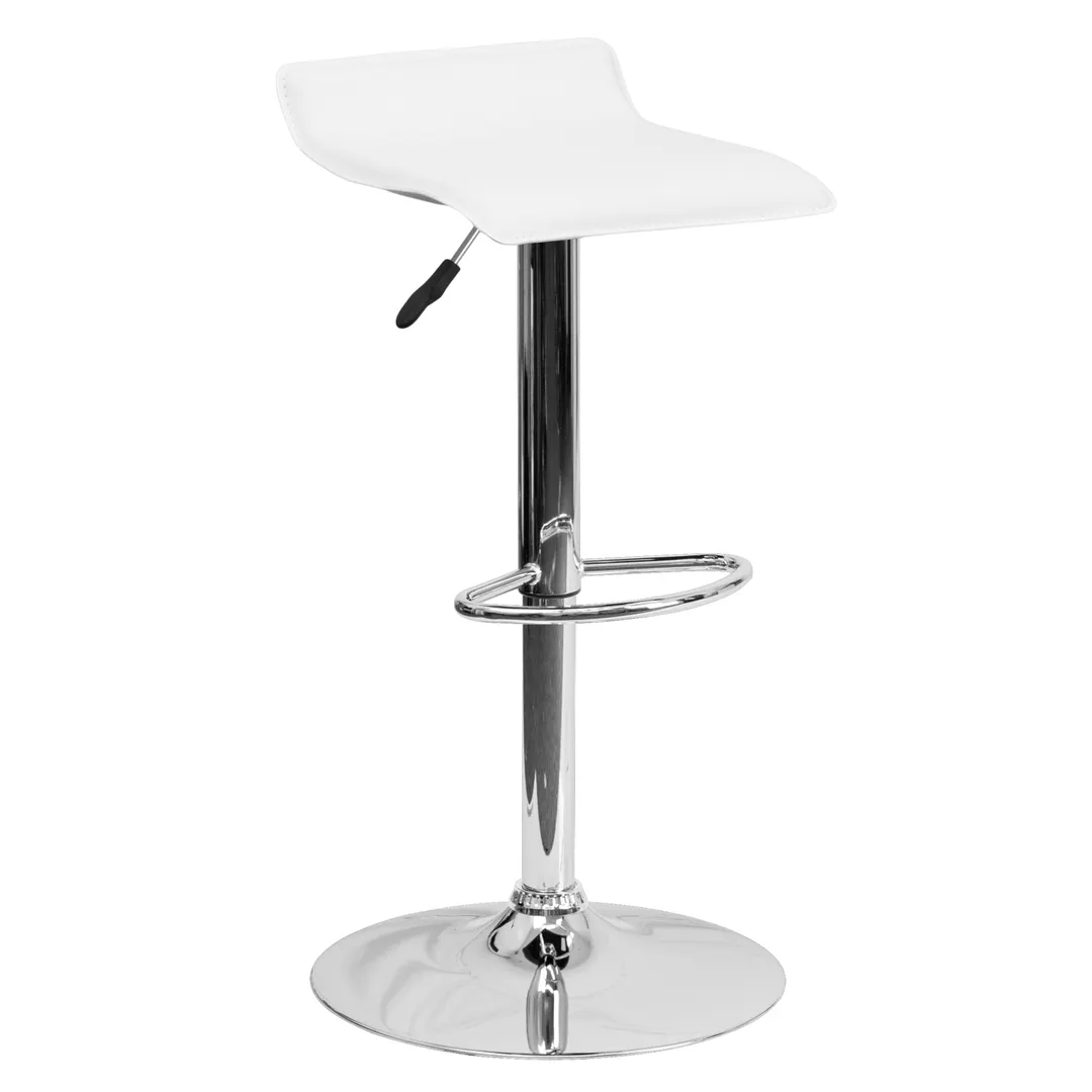 Flash Furniture DS-801-CONT-WH-GG White Swivel Bar Stool, Adjustable Height, Upholstered Low Back, Chrome Base, 17-5/8" Dia.