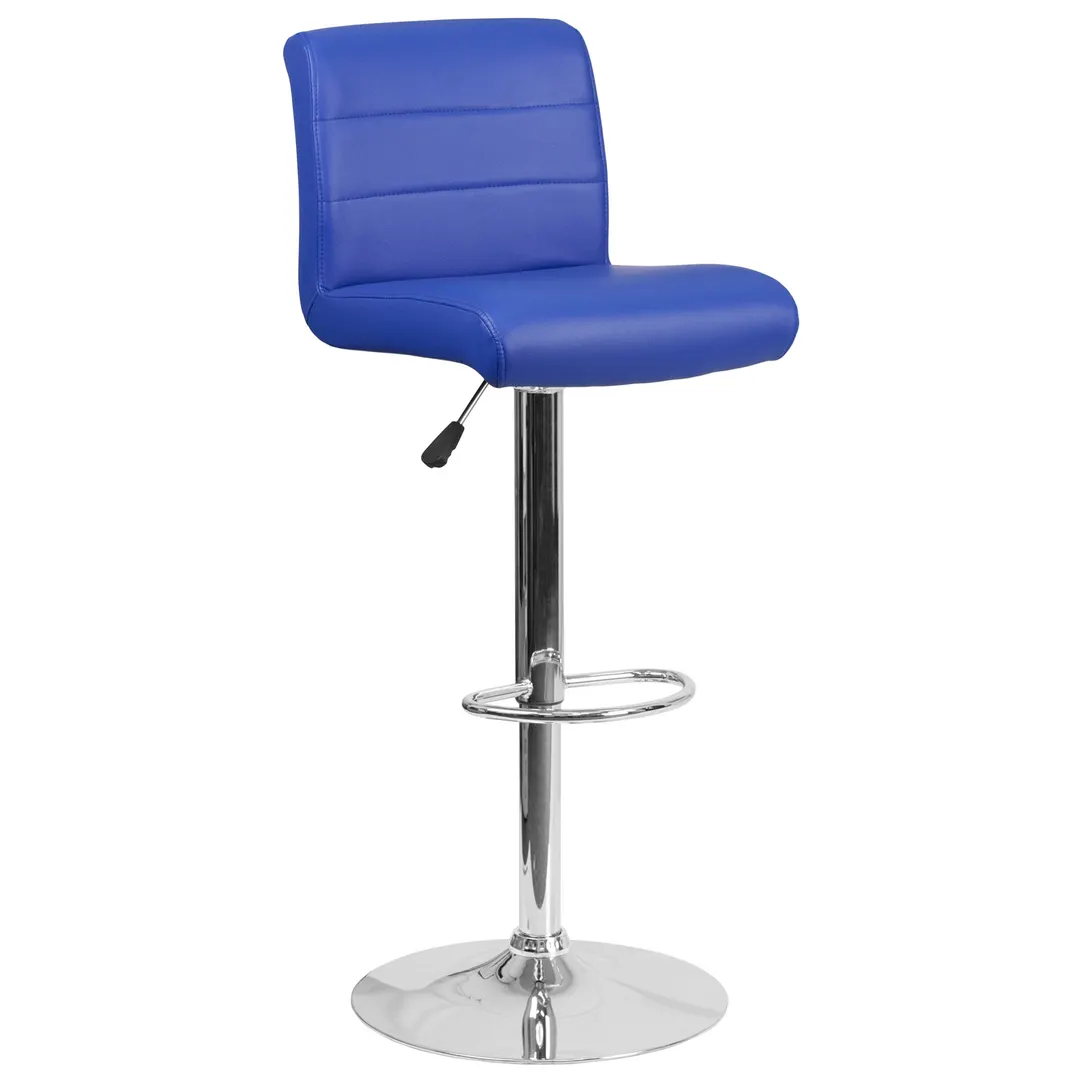 Flash Furniture DS-8101B-BL-GG Blue Vinyl Swivel Bar Stool with Upholstered Back and Waterfall Seat, Adjustable Height