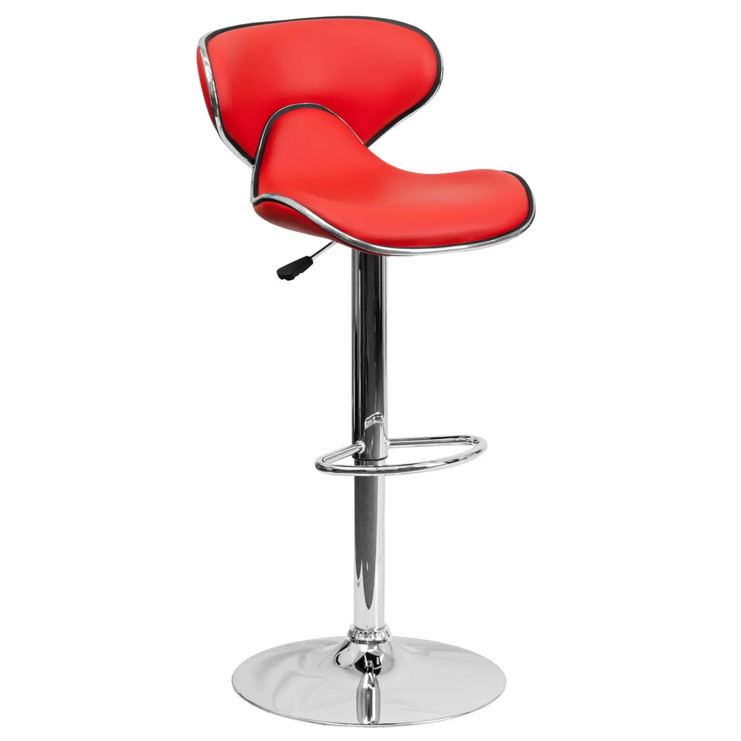 Flash Furniture DS-815-RED-GG Swivel Bar Stool, Upholstered Deep Curved Back & Seat, Red Vinyl, Adjustable Height