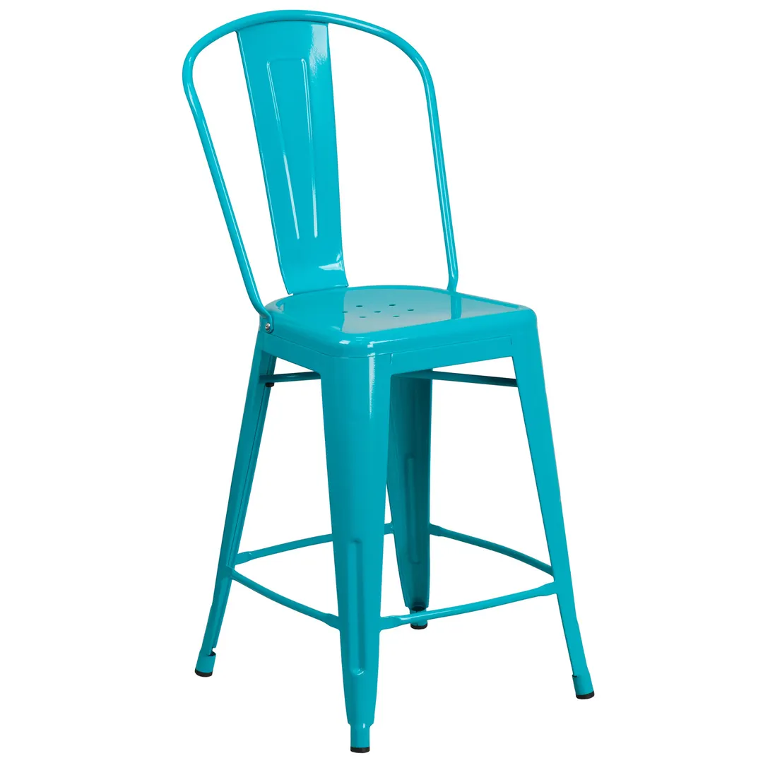 Flash Furniture ET-3534-24-CB-GG Counter Height Bar Stool, 500 lb, Crystal Teal/Blue, Galvanized Steel, Powder Coat Finish