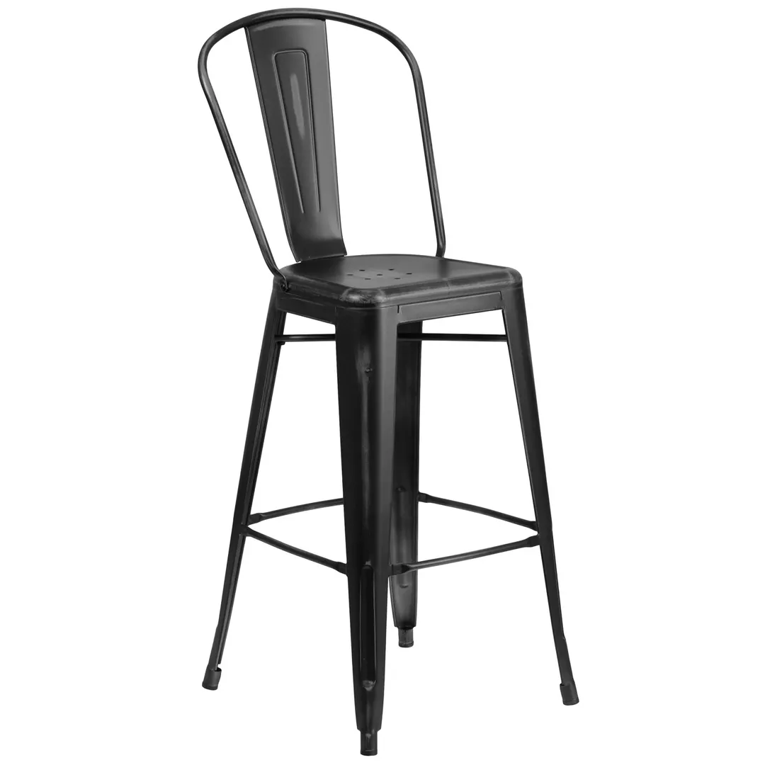 Flash Furniture ET-3534-30-BK-GG Commercial Outdoor Bar Stool, 500 lb, Black, Galvanized Steel, Distressed Finish