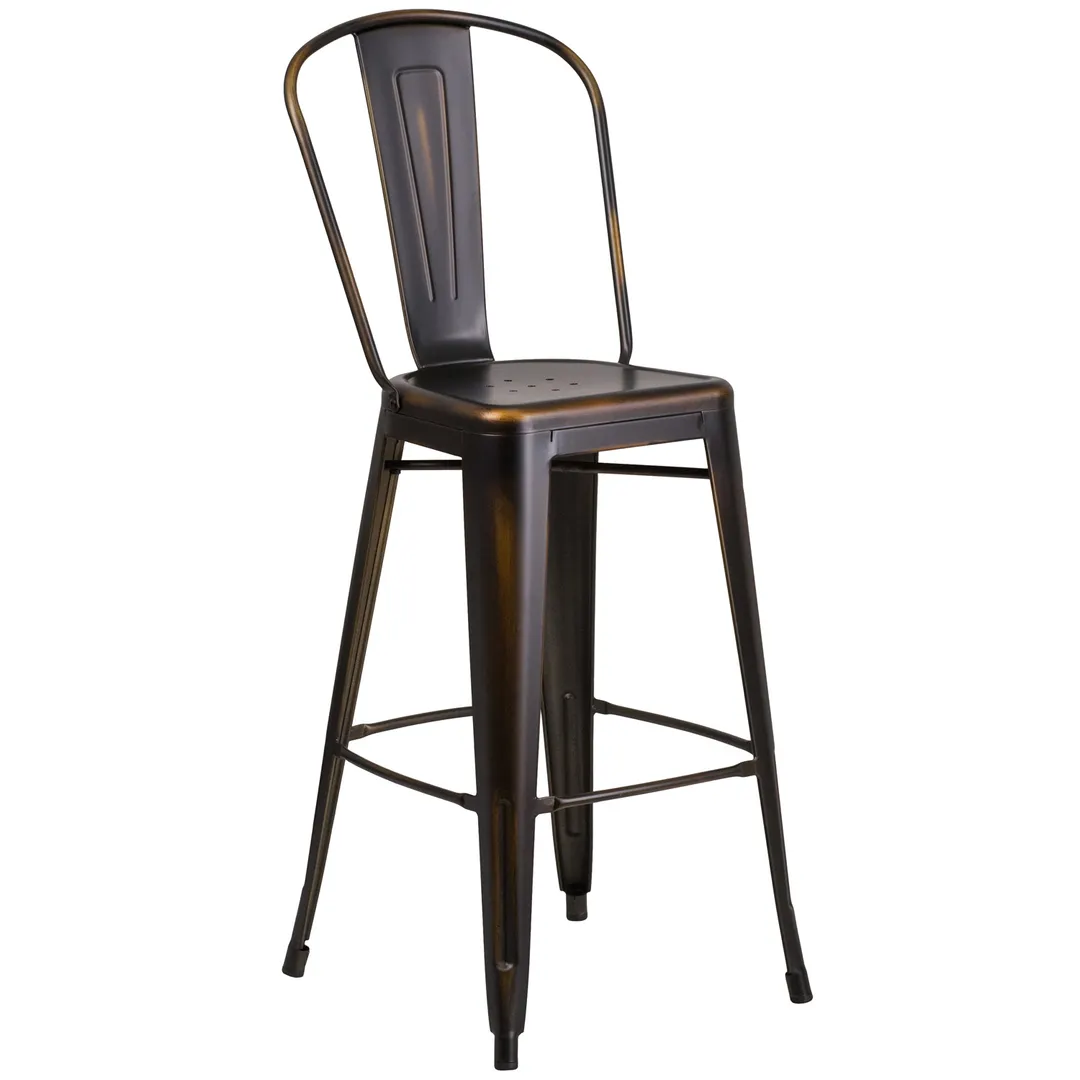 Flash Furniture ET-3534-30-COP-GG Copper Bar Stool, 500 lb. Capacity, Metal Seat & Back, Armless, Cut Out Back Style
